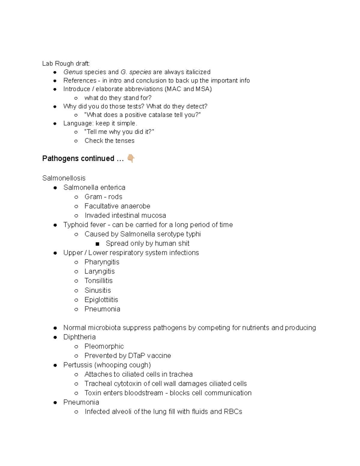 Microbio notes - Lab Rough draft: Genus species and G. species are ...
