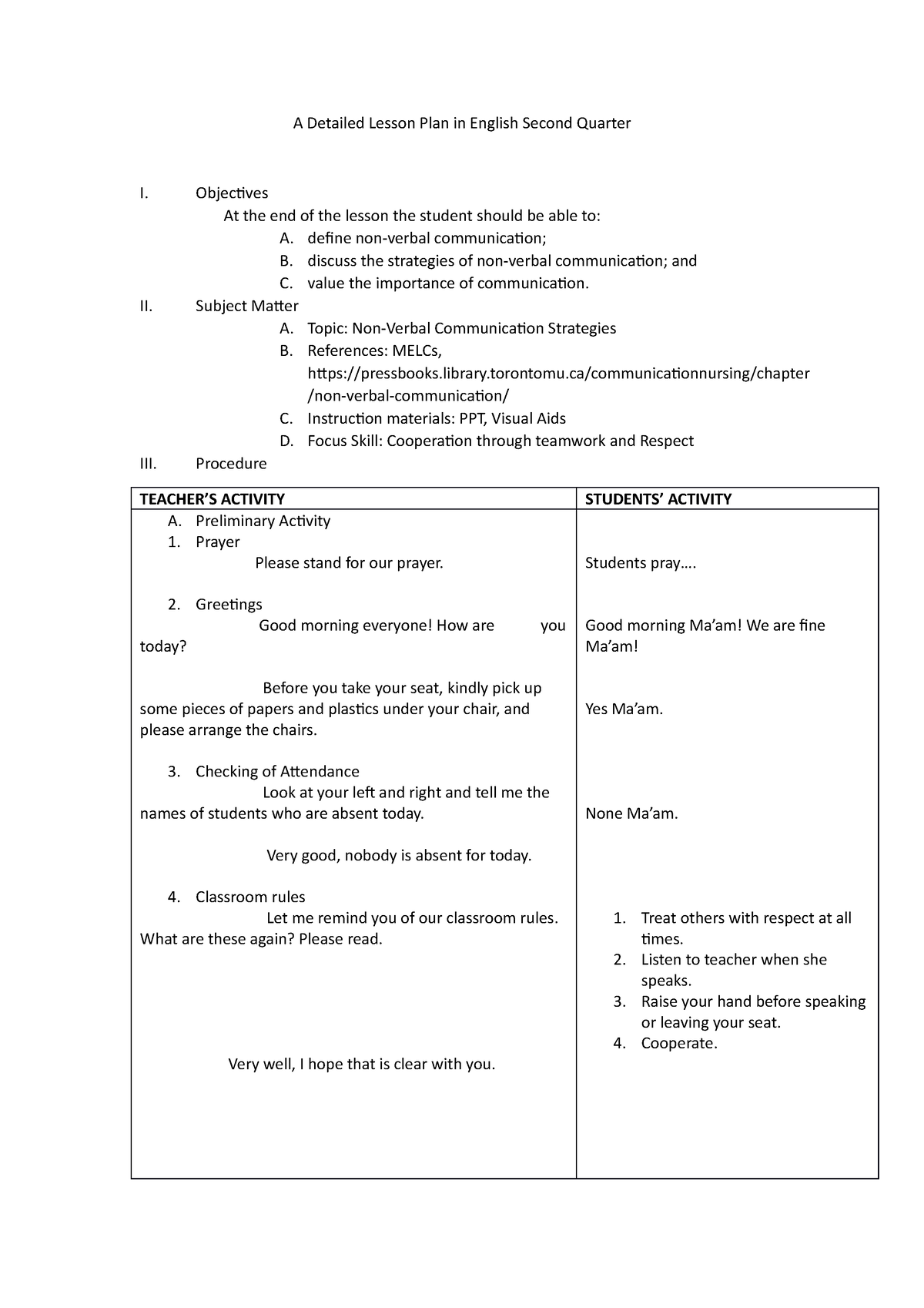 A Detailed Lesson Plan in English Second Quarter 2 - Objectives At the ...