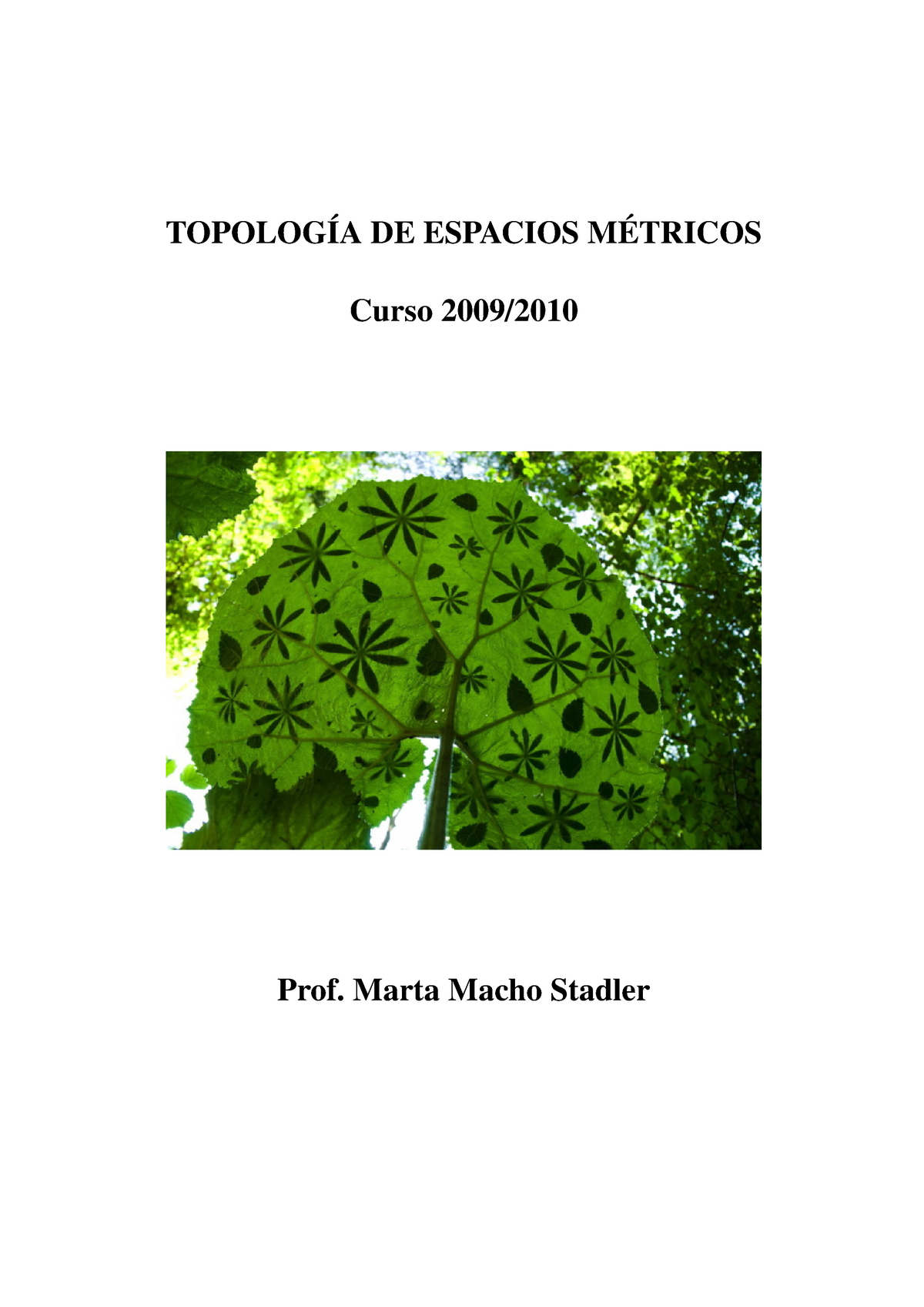 Topología De Espacios Métricos - TOPOLOG ́IA DE ESPACIOS METRICOS ́ ...