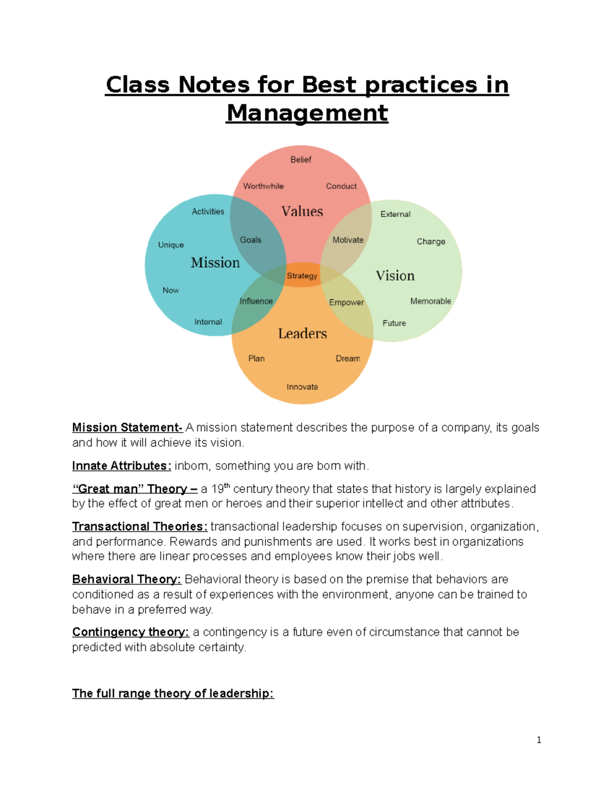 D073- Class Notes*** - Class Notes For Best Practices In Management ...