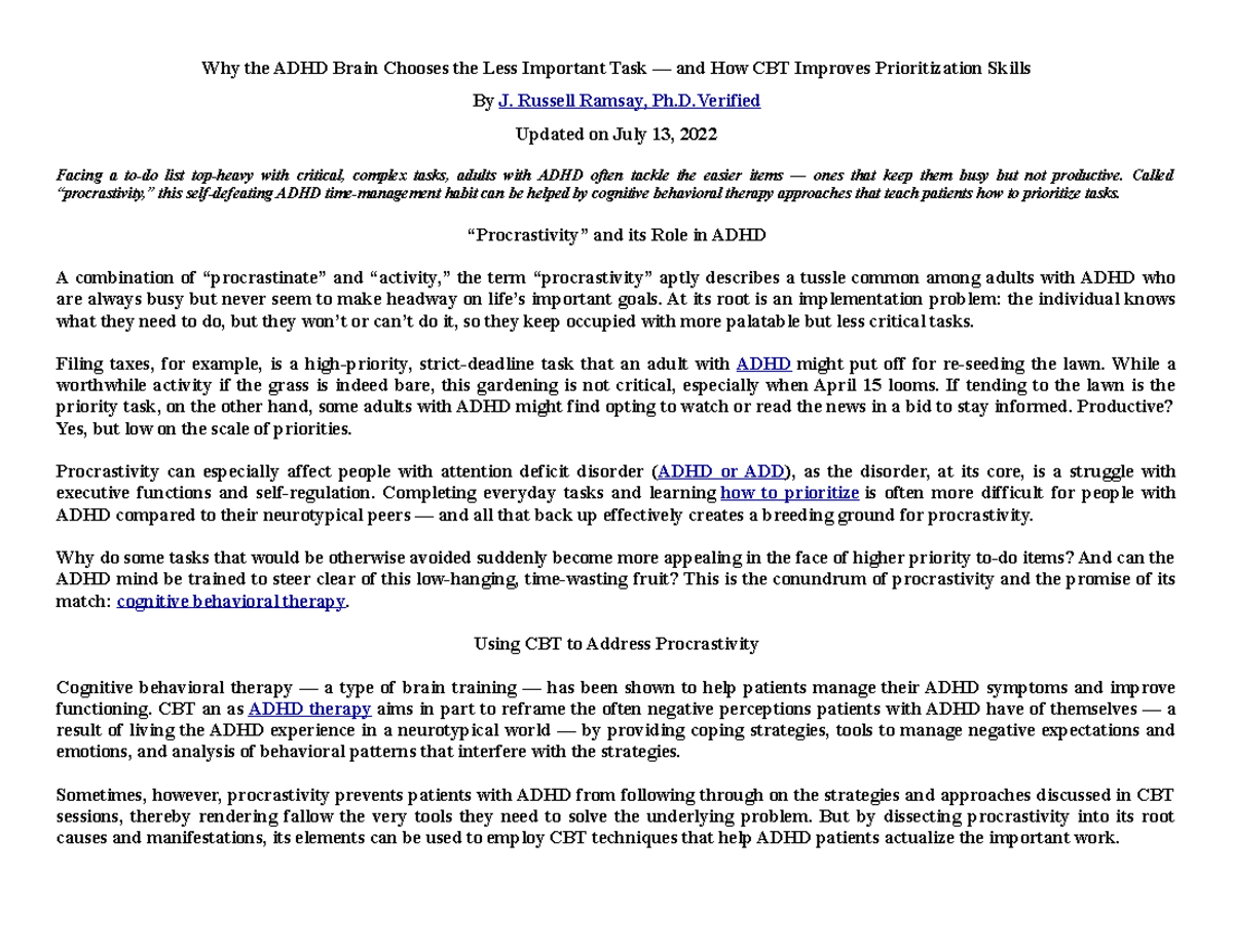 Why the ADHD Brain Chooses the Less Important Task - Russell Ramsay, Ph ...