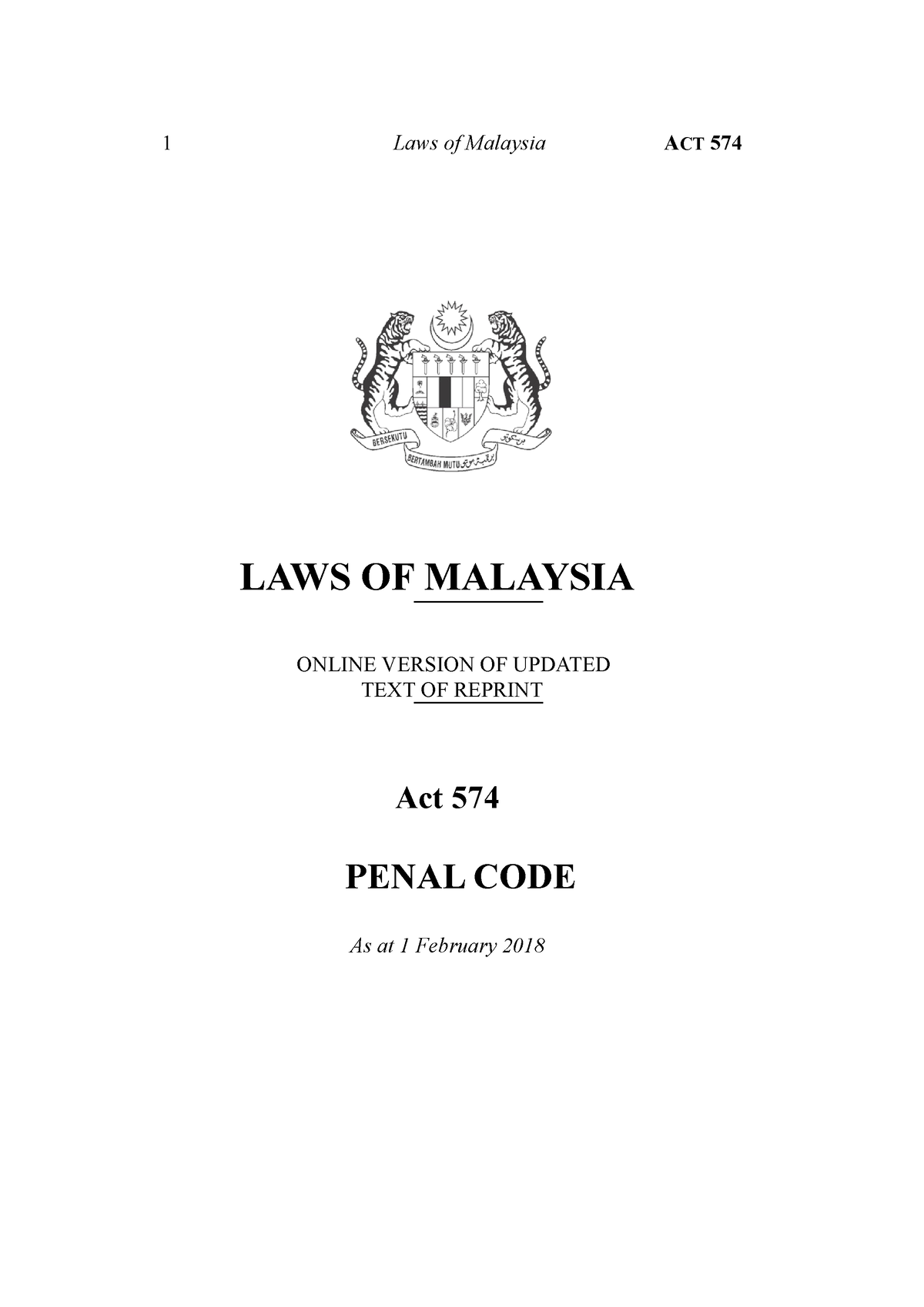 Penal Code - LAWS OF MALAYSIA ####### ONLINE VERSION OF UPDATED ...