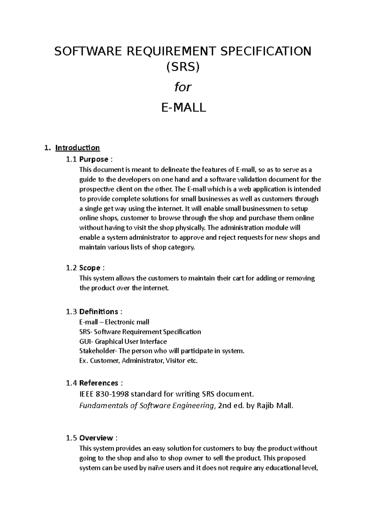 Software requirement E-MALL - SOFTWARE REQUIREMENT SPECIFICATION (SRS ...