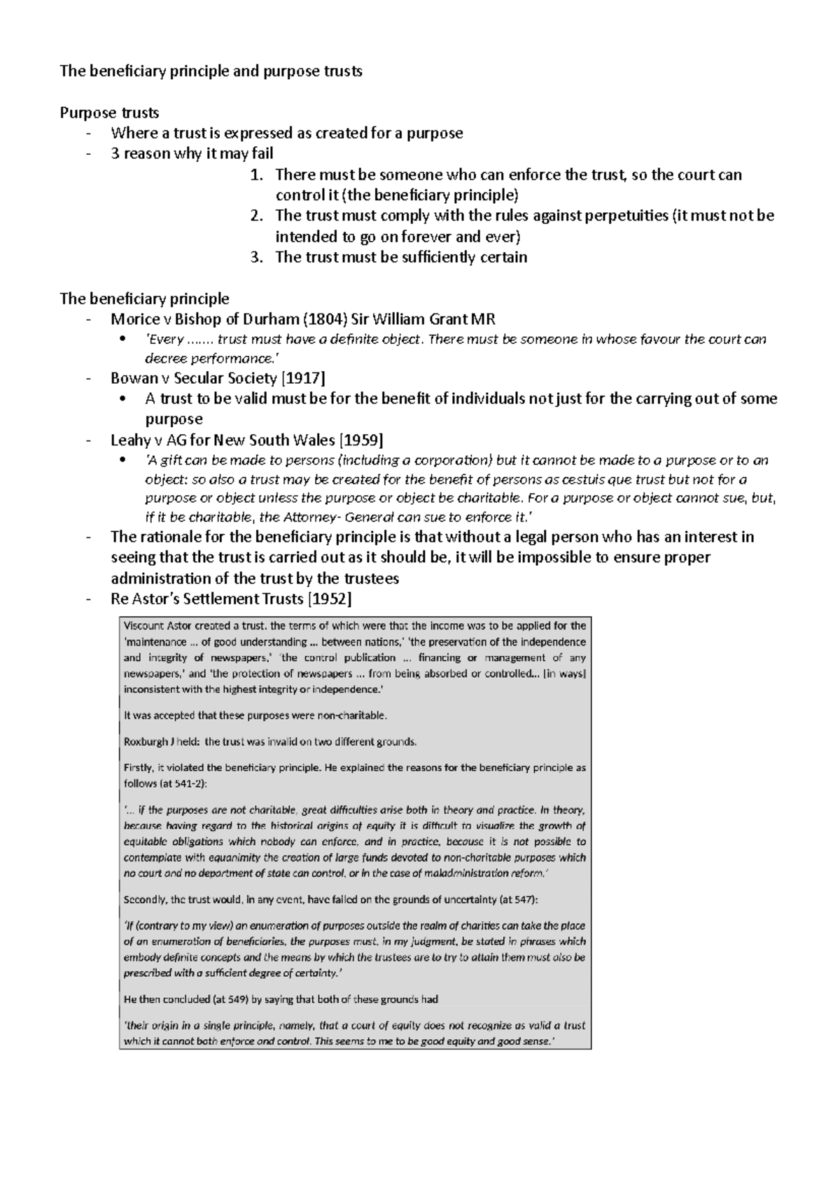 The beneficiary principle and purpose trusts - There must be someone ...
