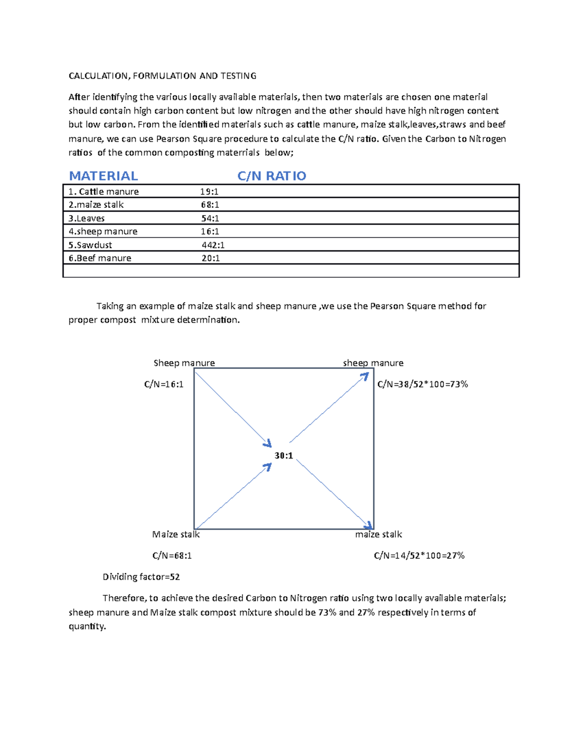 Calculation of questions given and the formulas - CALCULATION ...