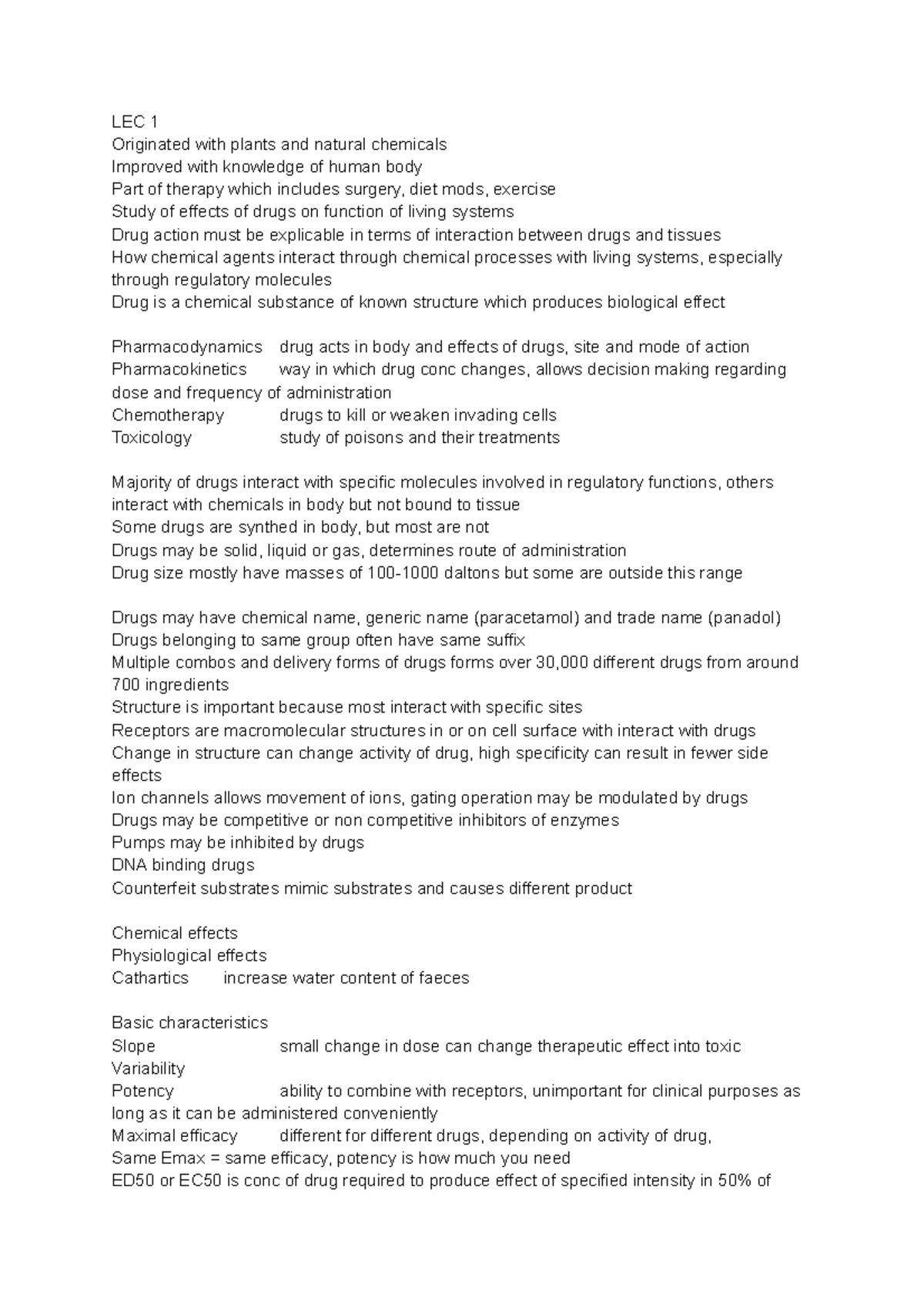 Pharm Lec 1 - Lecture notes for first lecture - LEC 1 Originated with ...
