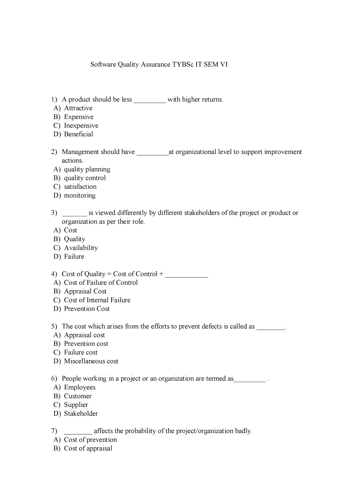 T.Y.B.Sc.I.T. Sem-VI SQA Sample Questions - Software Quality Assurance ...