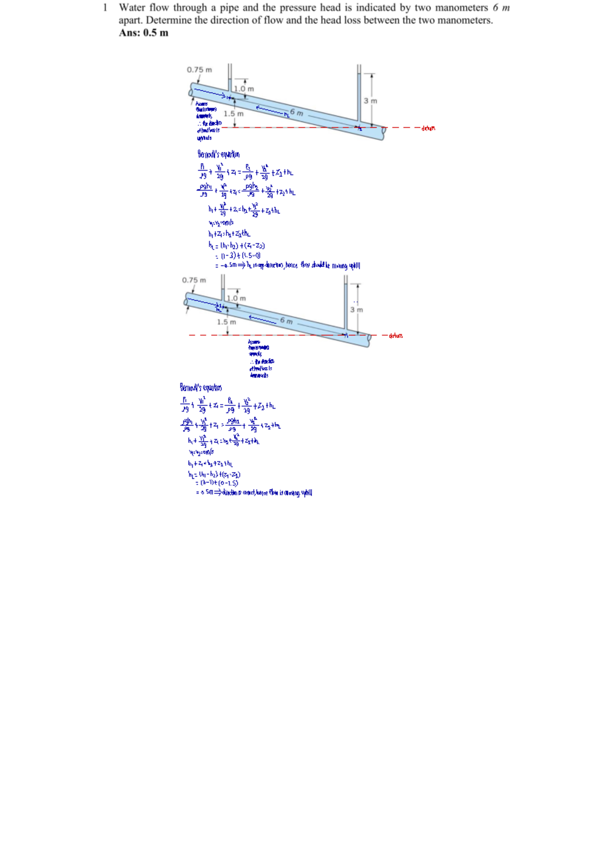 Tutorial 3 - I Boo. Assume flow is moving downwards, hh . : the ...
