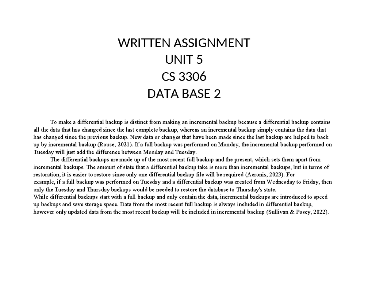 CS 3306 UNIT 5 Written assignment - WRITTEN ASSIGNMENT UNIT 5 CS 3306 ...