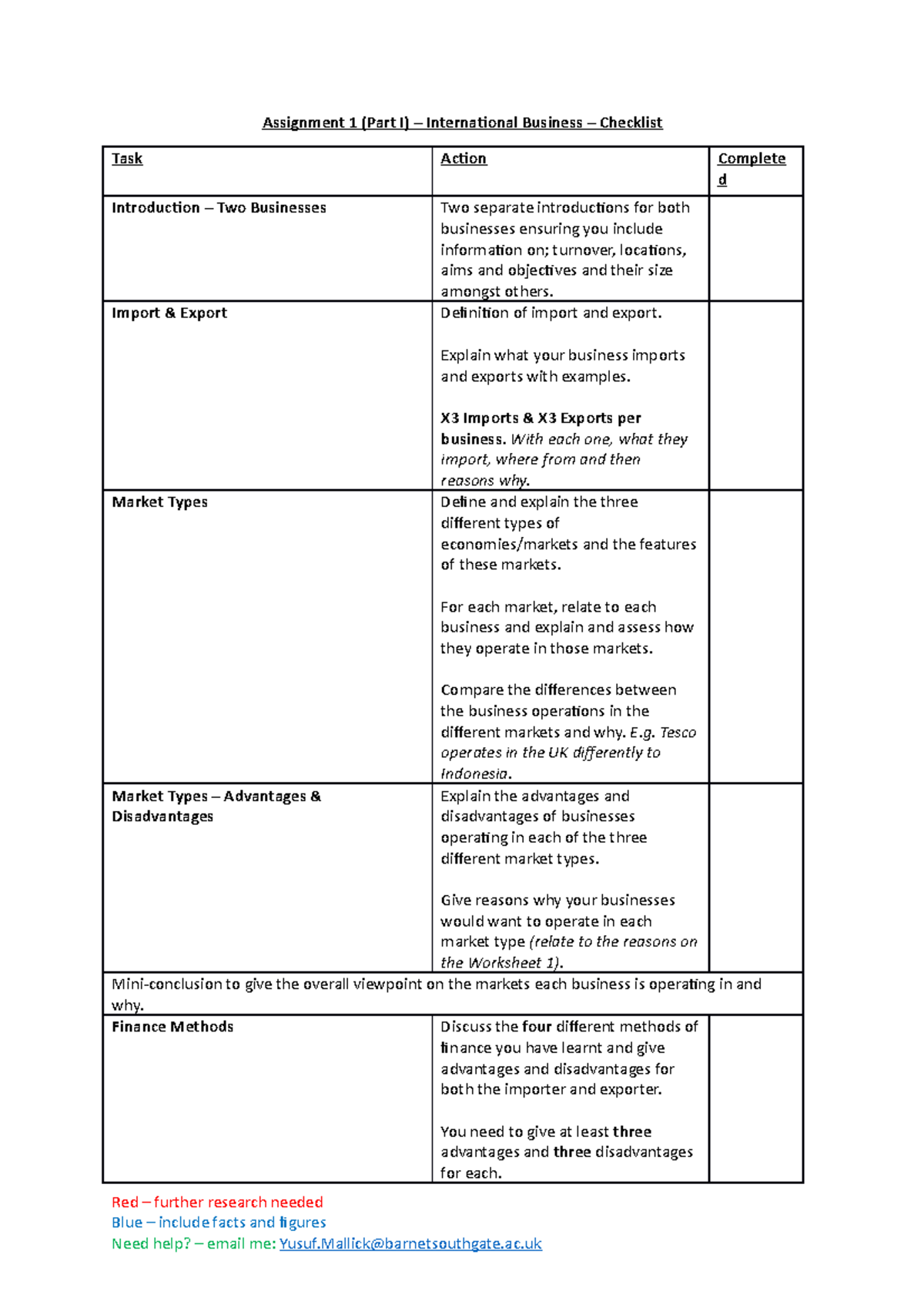 Checklist - Assignment 1 (Part I) - Assignment 1 (Part I ...