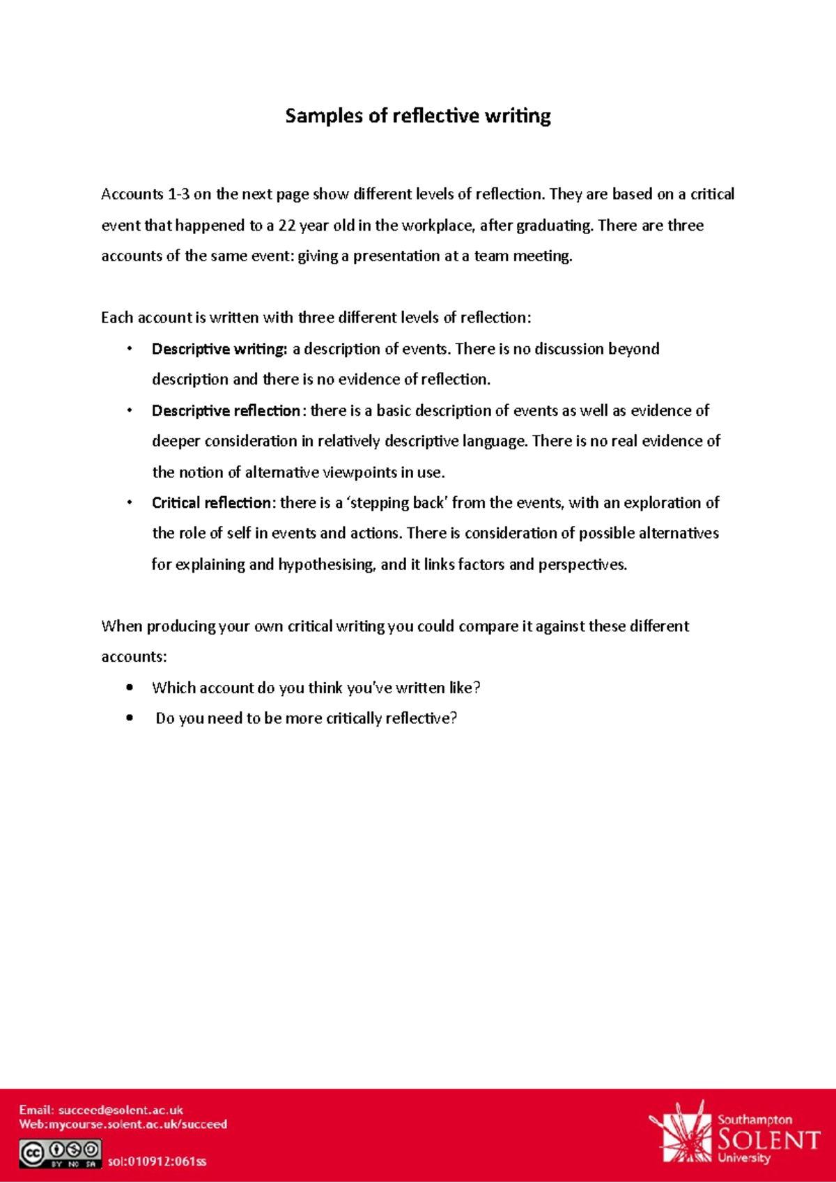 1. Examplesofreflectivewriting - Samples of reflective writing Accounts ...