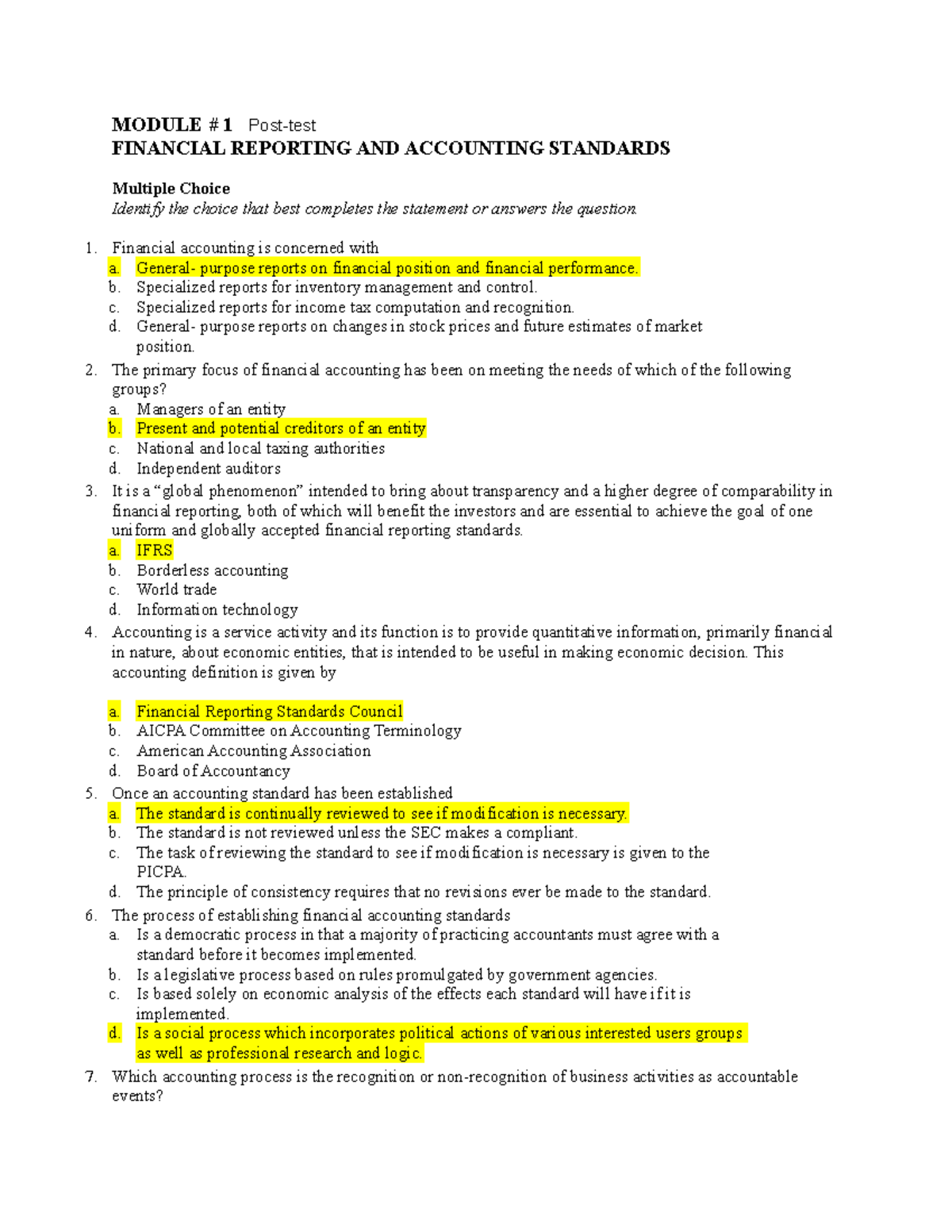 Module1 cfas CFAS MODULE 1 Posttest FINANCIAL REPORTING AND
