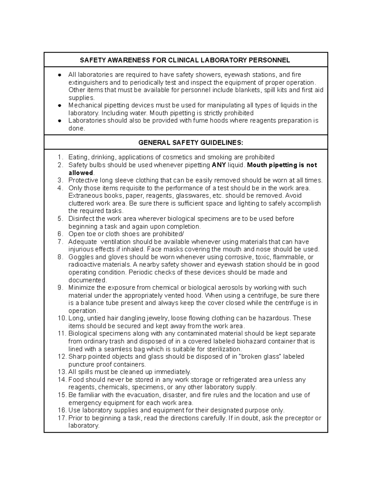 CC Exercise 1 Guidelines - SAFETY AWARENESS FOR CLINICAL LABORATORY ...