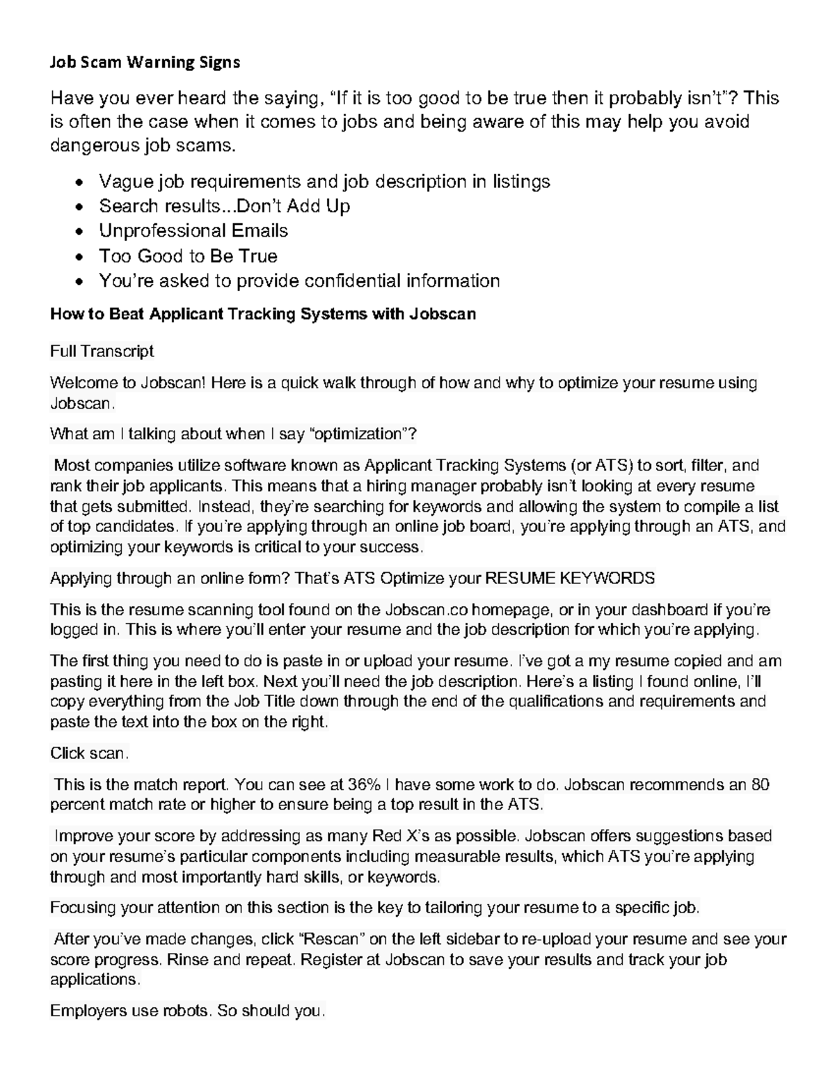 BUSN 702 Module-4~6 Resumes and Cover Letters - Job Scam Warning Signs ...
