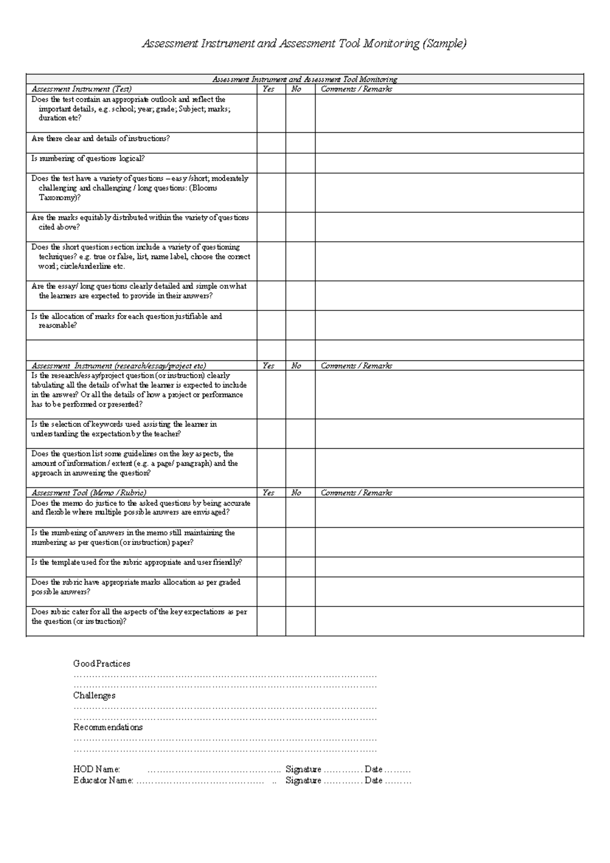 Assessment Instrument and Tool monitoring pr - Assessment Instrument ...