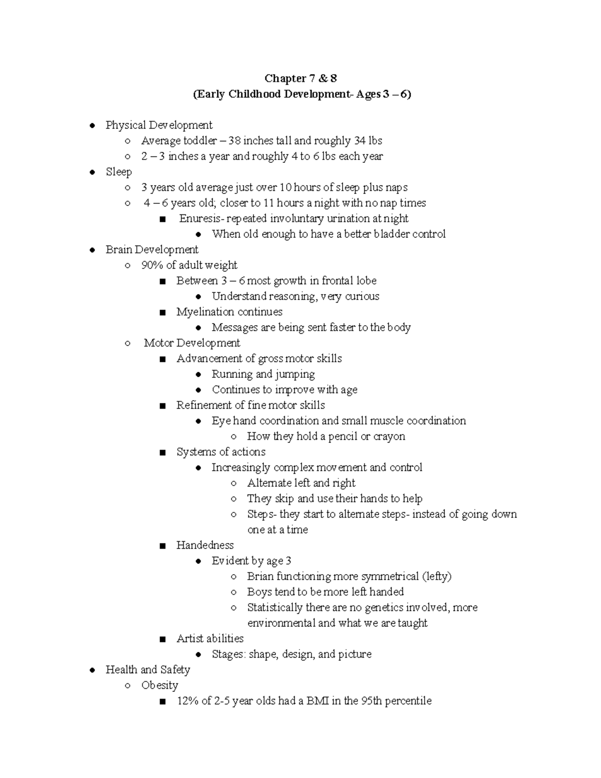 Chapter 7 & 8 notes - Chapter 7 & 8 (Early Childhood Development- Ages ...