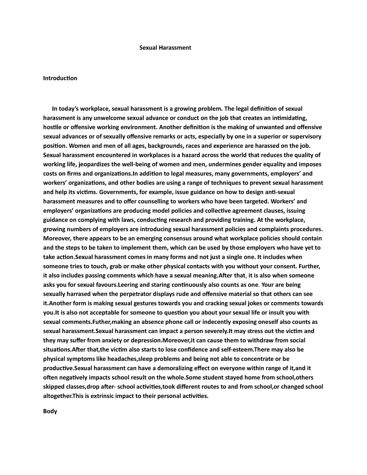 sexual harassment body essay