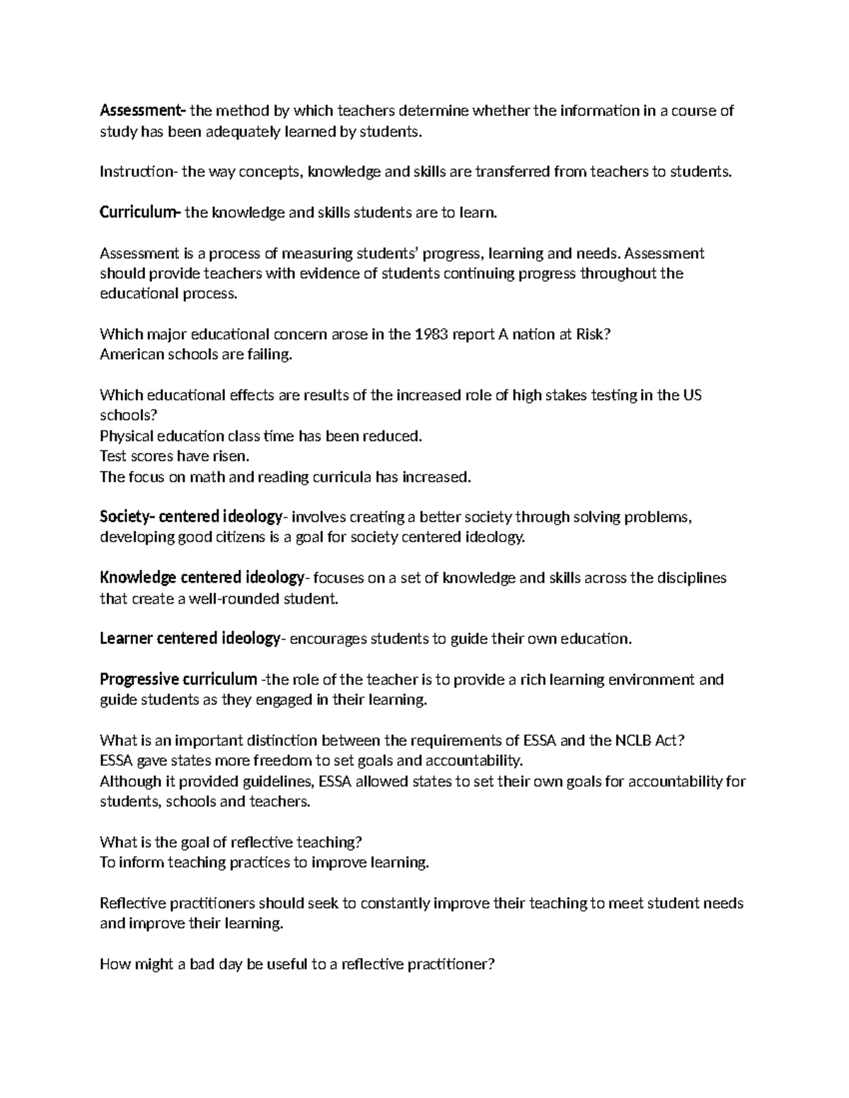 Intro to curr notes - Assessment- the method by which teachers ...