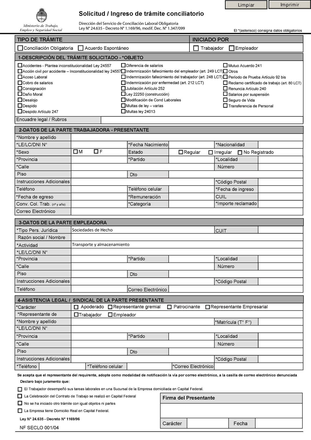 Modelo de formulario de inicio de reclamo frente al seclo - Solicitud /  Ingreso de trámite - Studocu