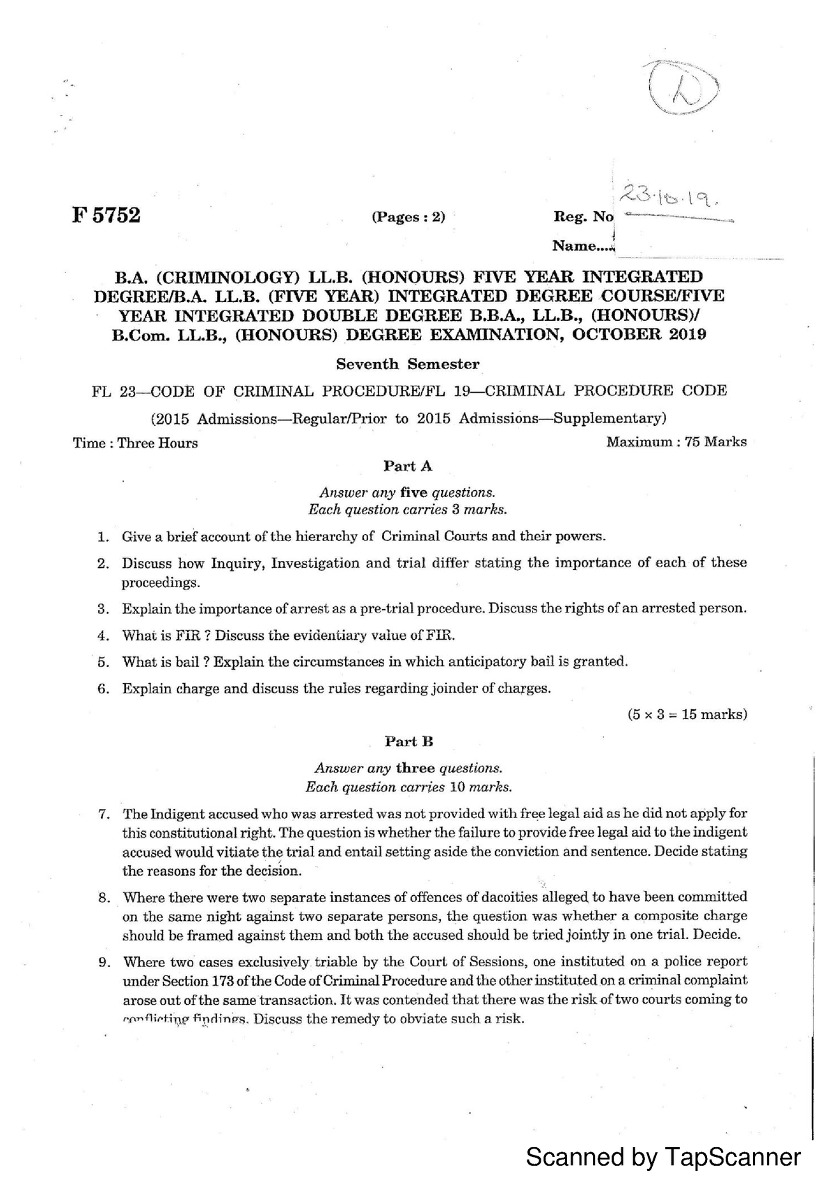 Question paper crpc - Code of criminal procedure - 3 year /5 year LL.B ...