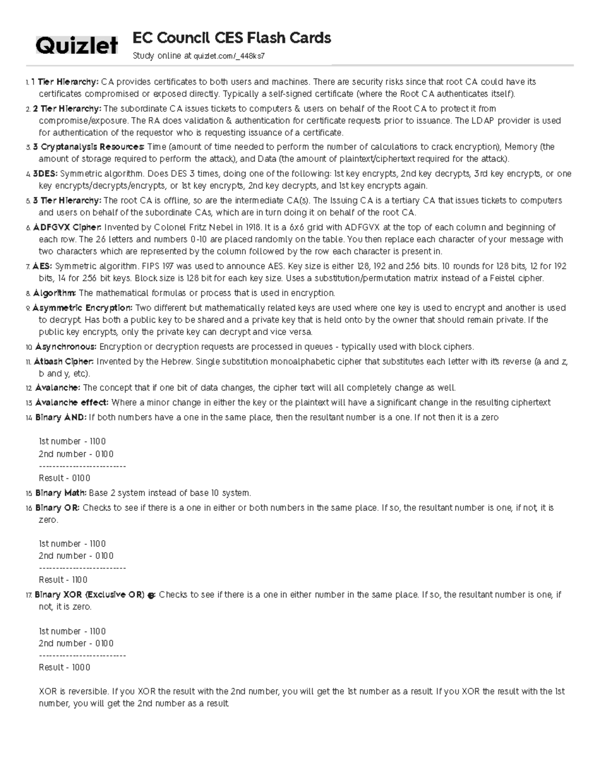 Quizlet Summary of Encryption Standards 1 Tier Hierarchy CA