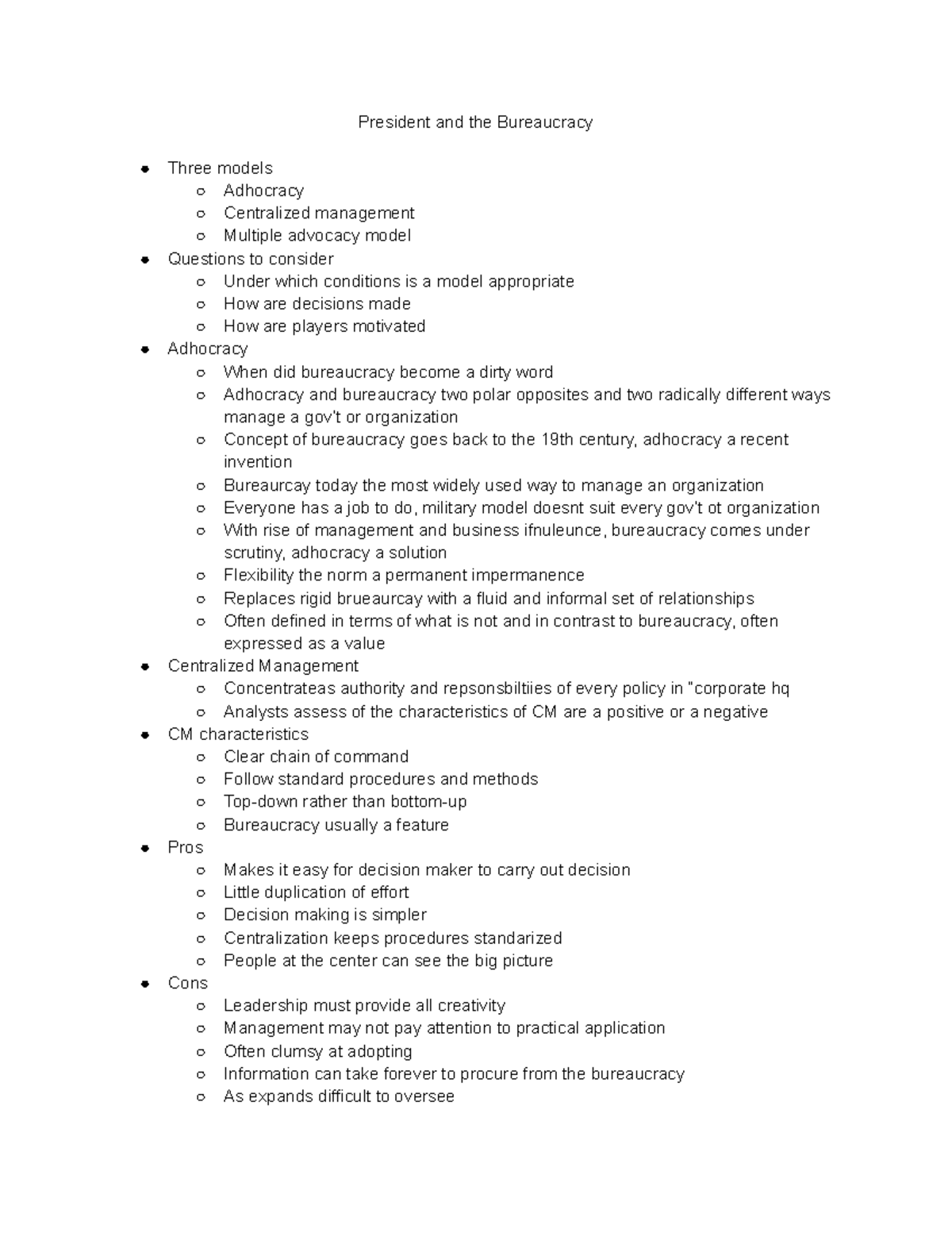 Exec Politics 6 - President and the Bureaucracy Three models Adhocracy ...