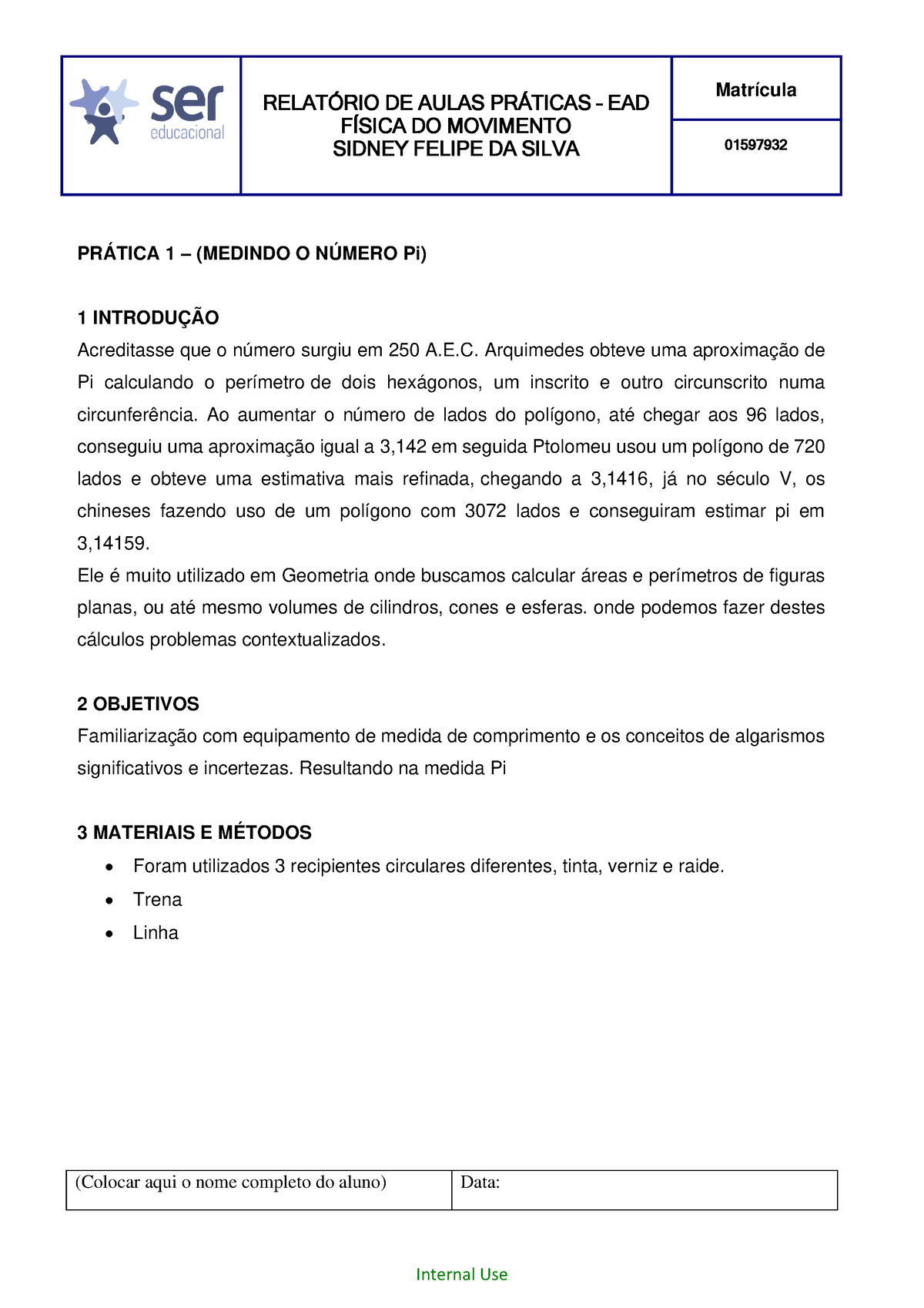 Relatório De Aulas Práticas Física Do Movimento RelatÓrio De Aulas PrÁticas Ead FÍsica Do 2735