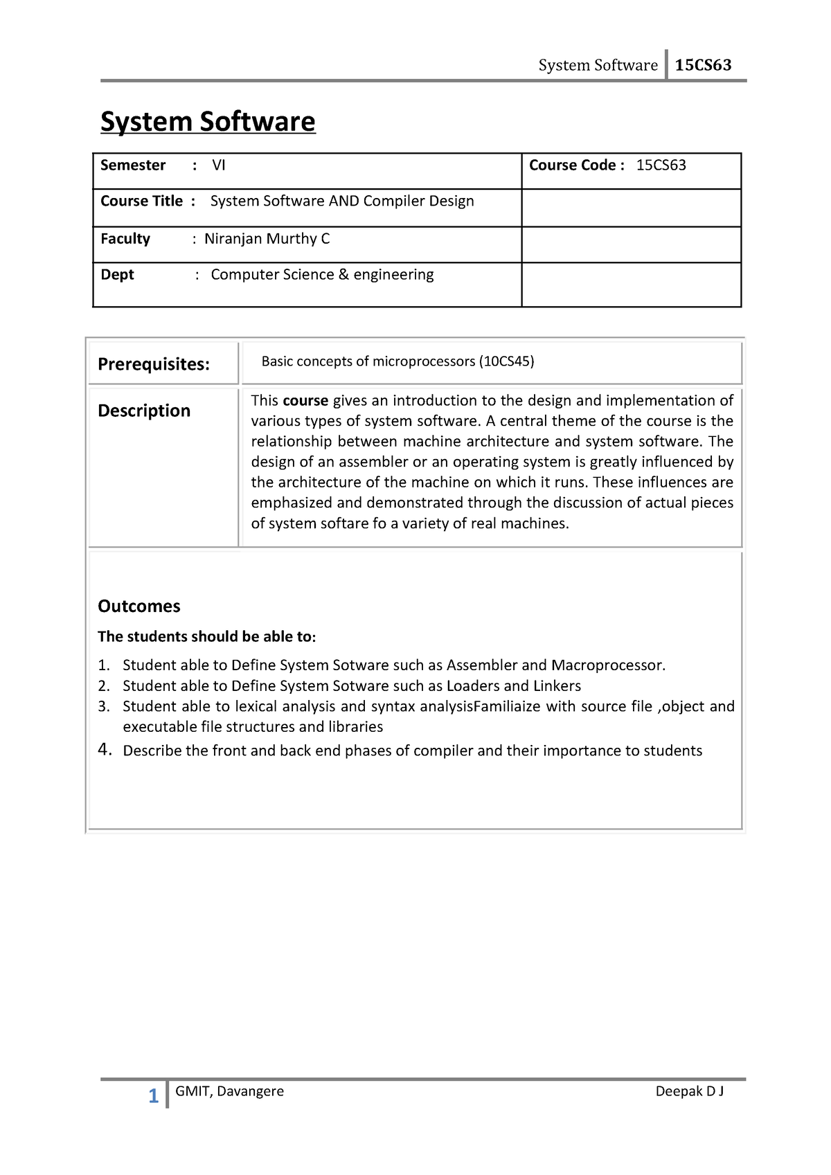 M1 maths study material - System Software Semester : VI Course Code : 15CS  Course Title : System - Sns-Brigh10