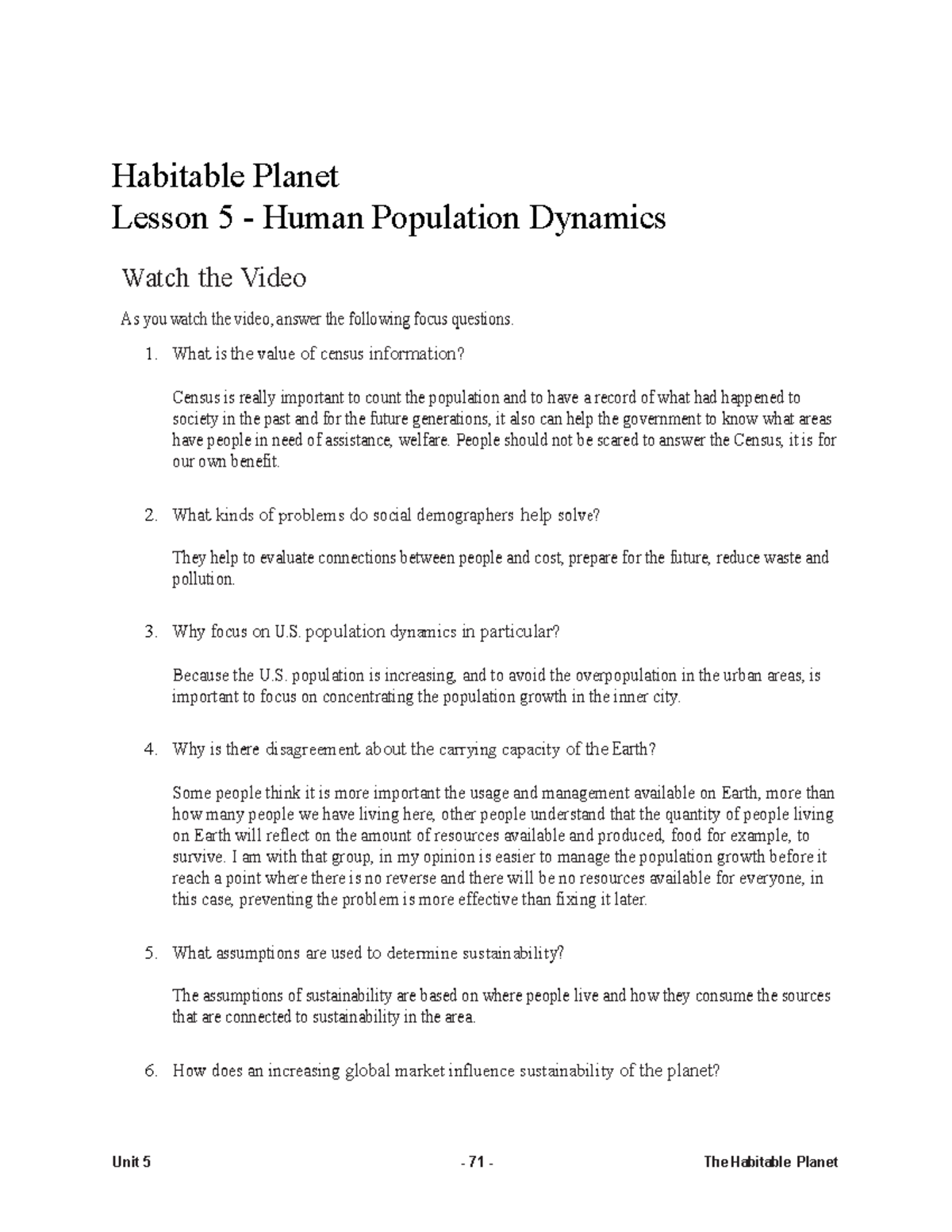 Habitable Planet Lesson 51 - Unit 5 - 71 - The Habitable Planet ...