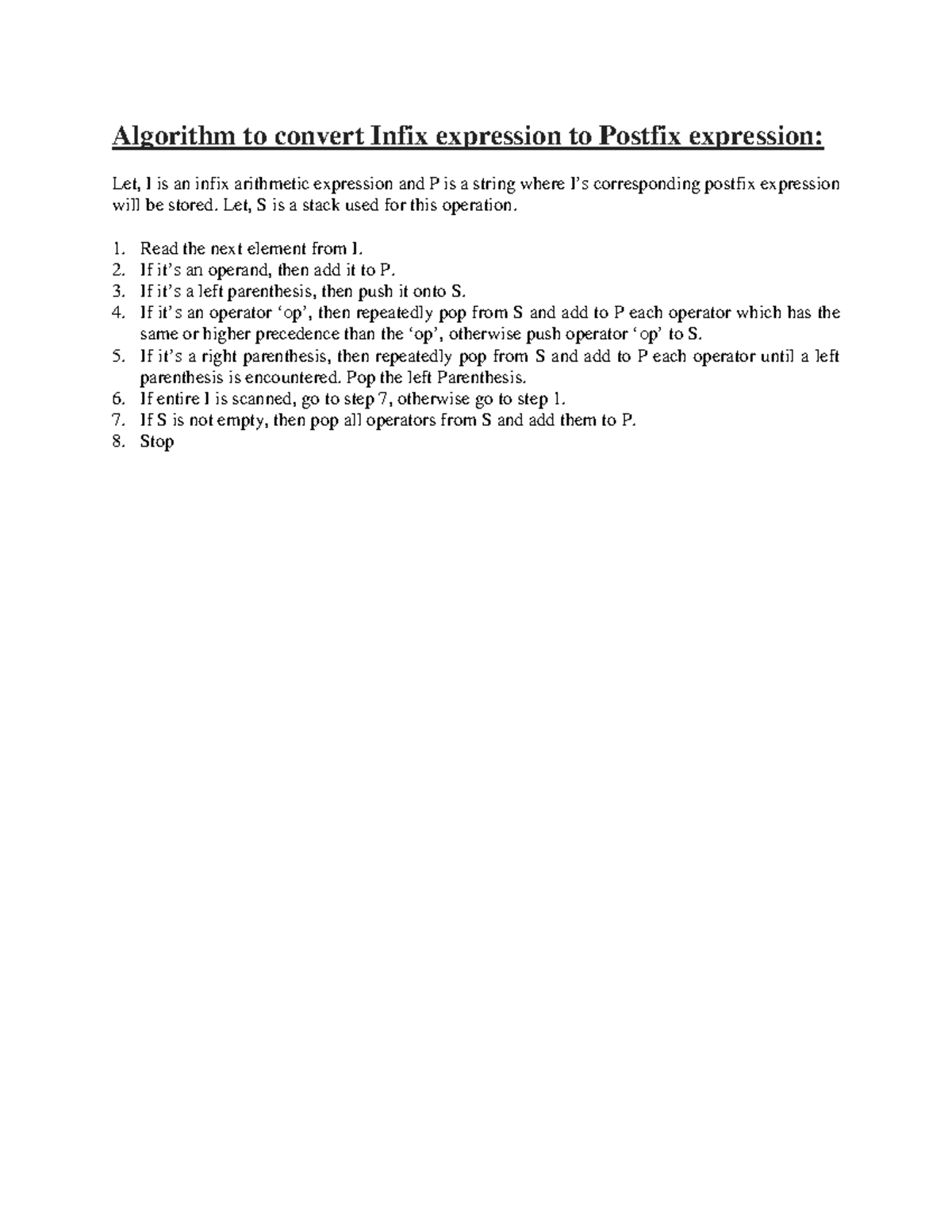 04.1 Algorithm to convert Infix expression to Postfix expression - Let ...