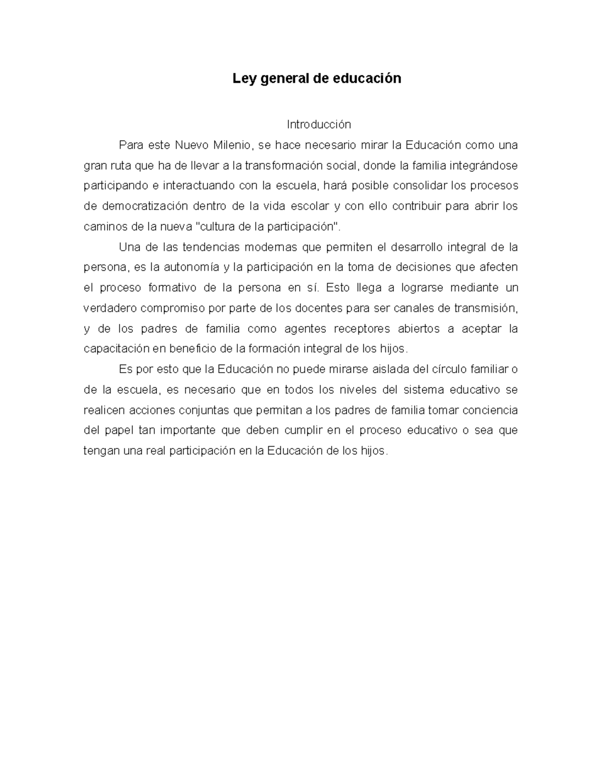 Resumen. Ley general de educación - Ley general de educación ...