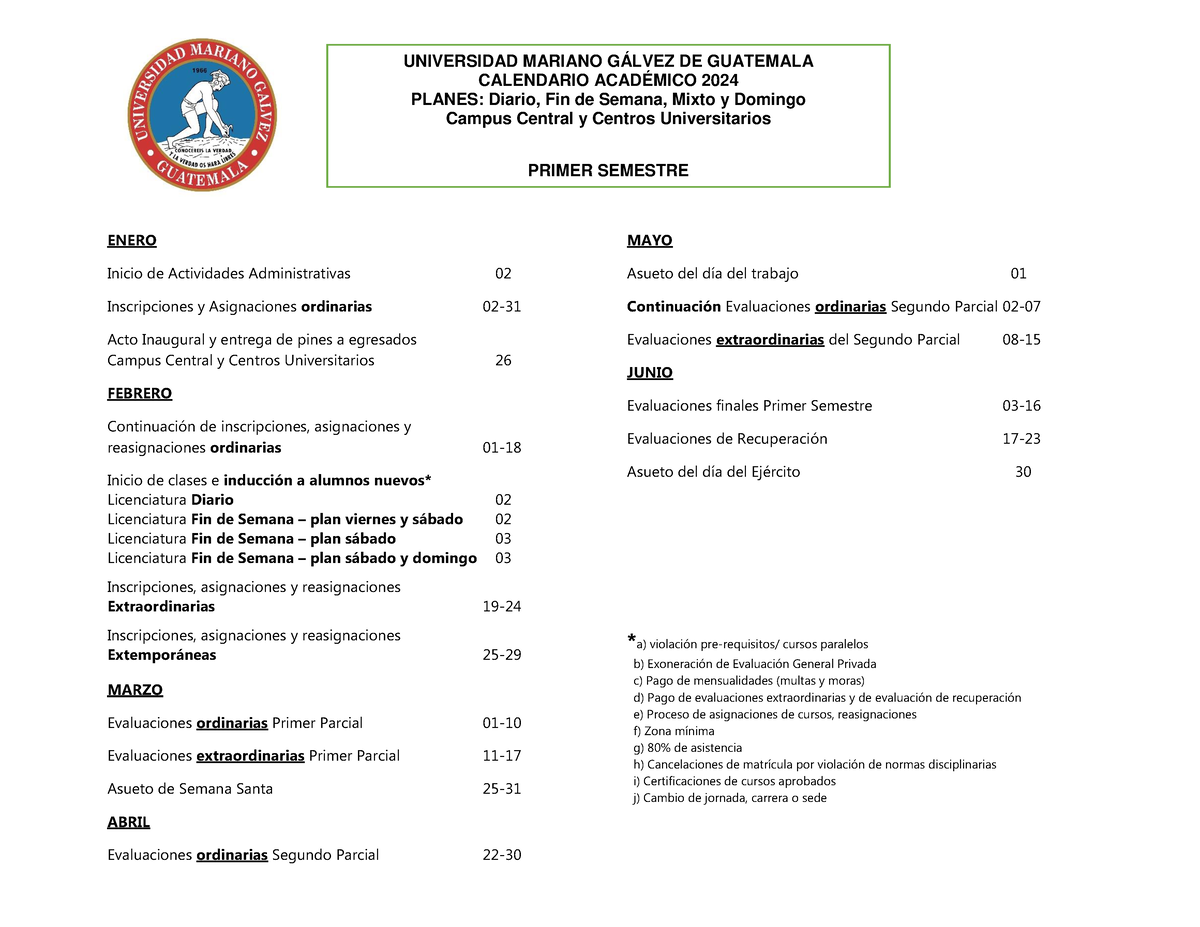 Calendario Academico General Campus Central Y Centros Universitarios ...