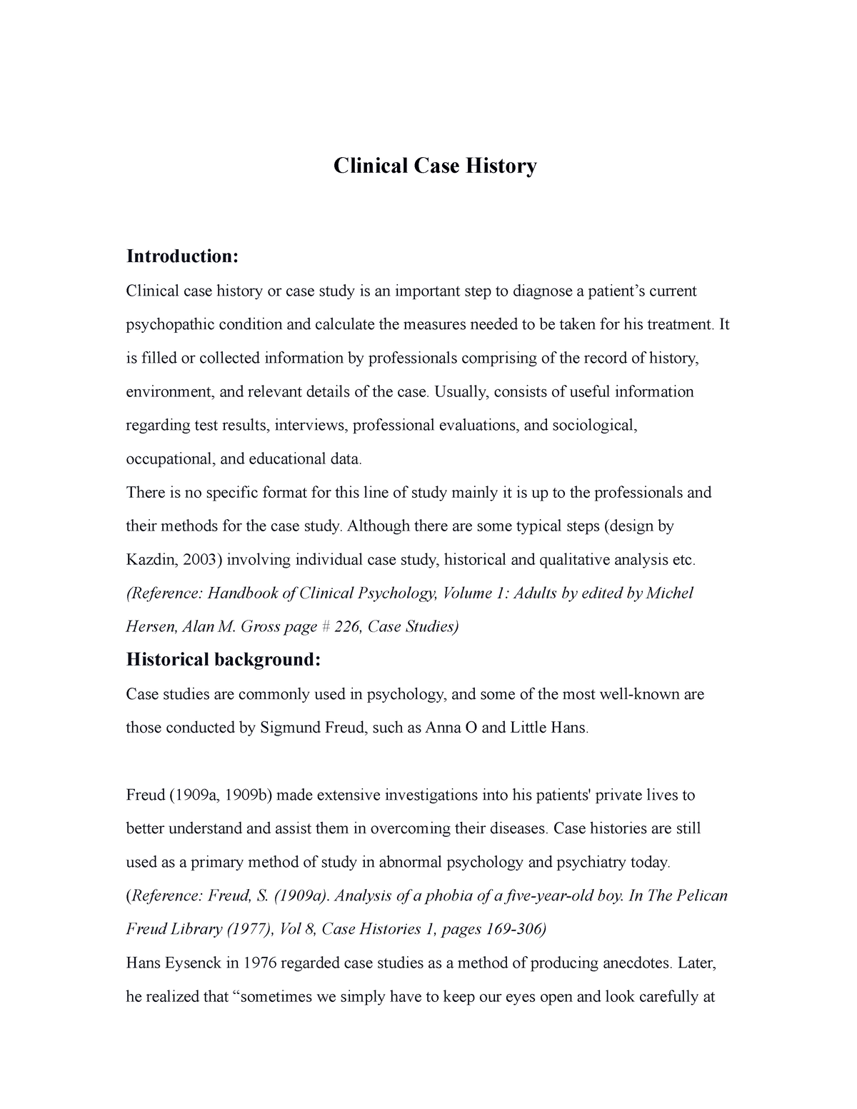 history clinical case study