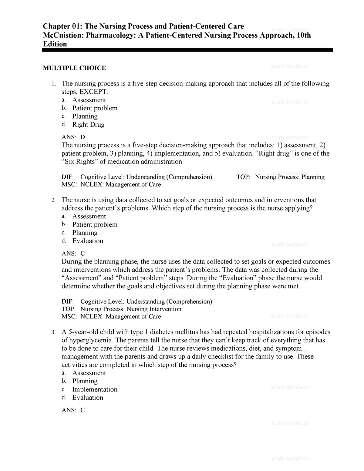 Chapter 1 Nursing Process - Chapter 01: The Nursing Process And Patient ...