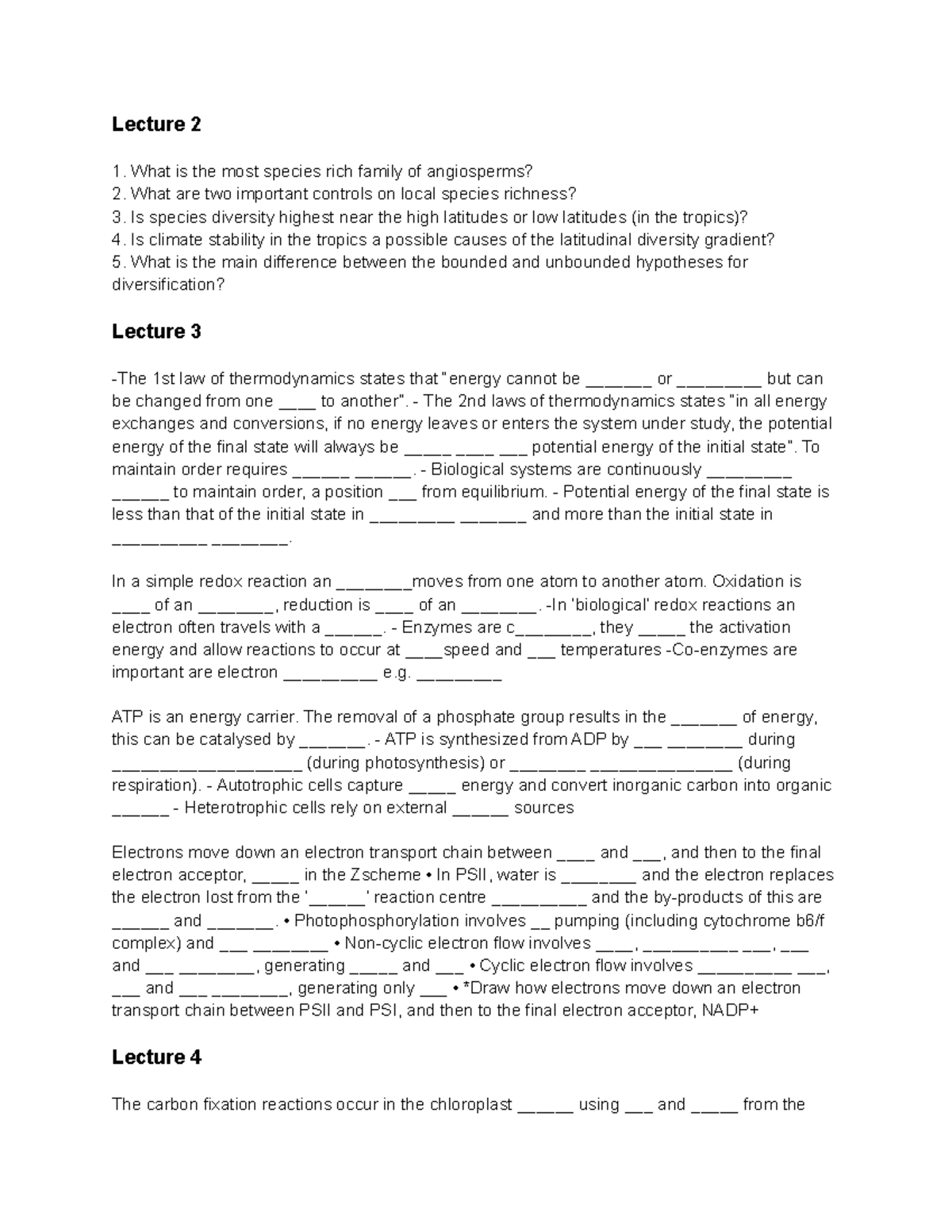 Biol 123 Summary Notes - Lecture 2 What is the most species rich family ...