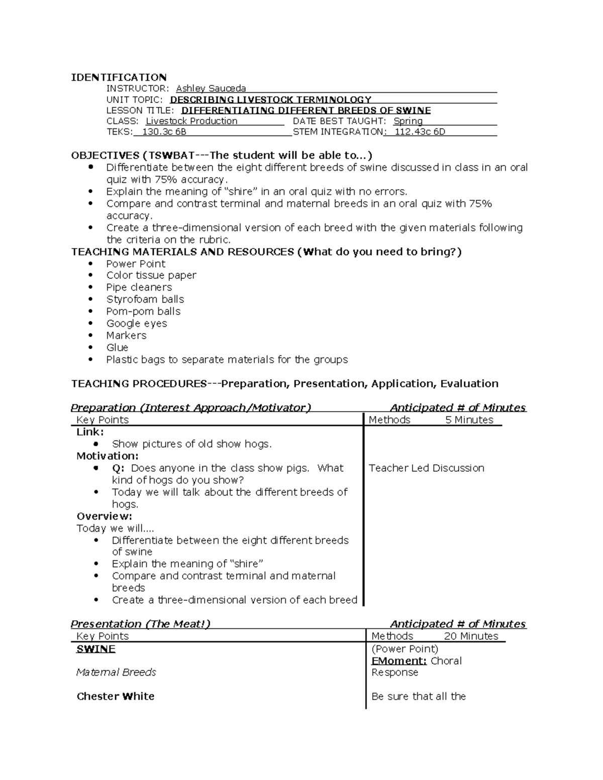 Example Lesson Plan - Dr. Lambert - IDENTIFICATION INSTRUCTOR: Ashley ...