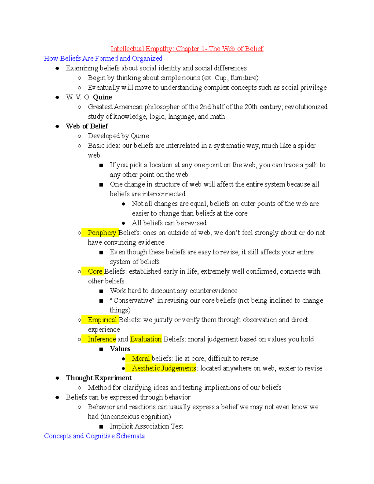 Ie Chapter 1 - Intellectual Empathy: Chapter The Web Of Belief How 