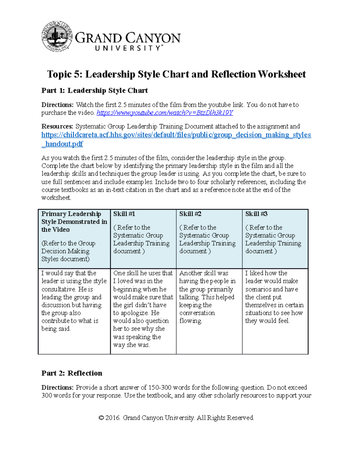 BHS240 got a good grade Topic 5 Leadership Style Chart and