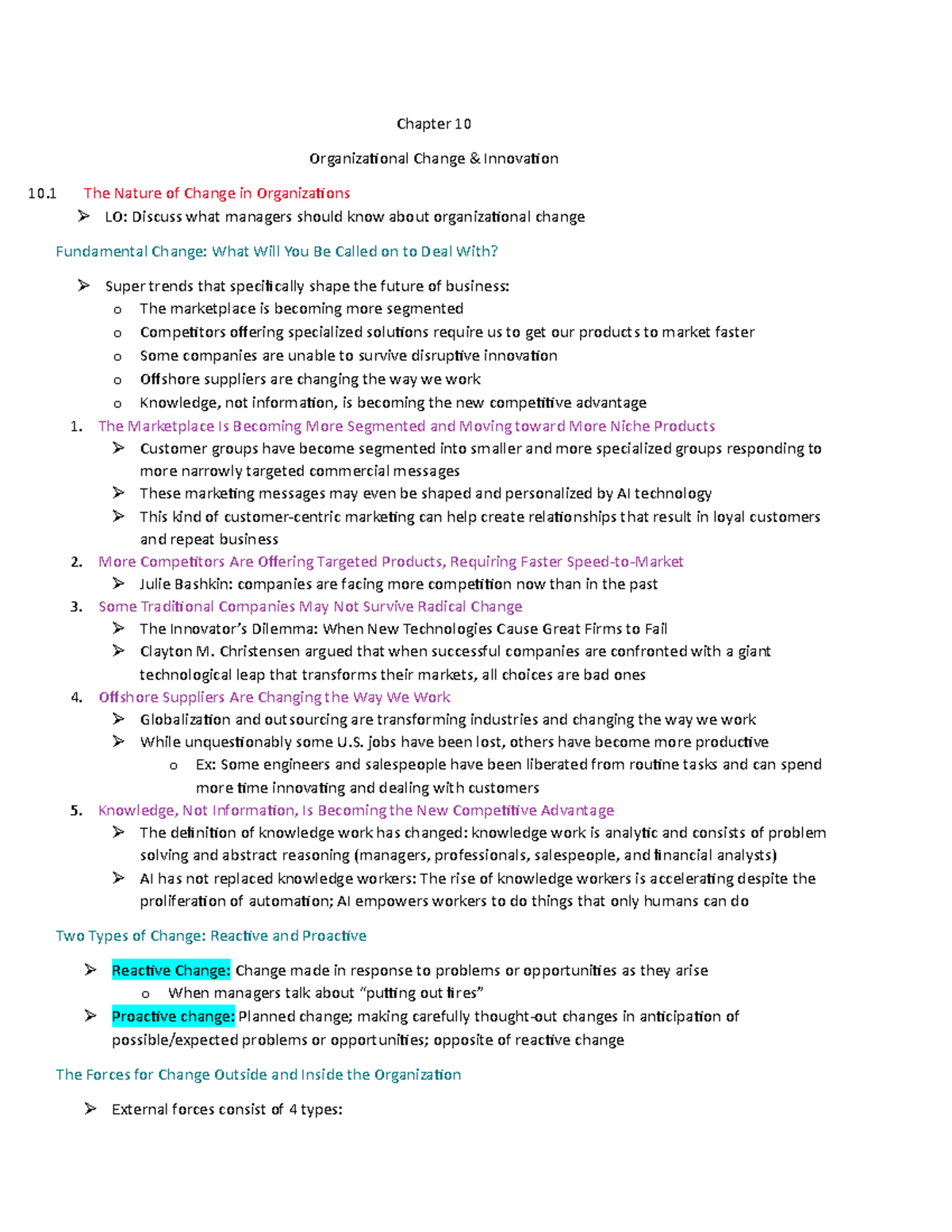MGT 3301 Chapter 10 Notes - Chapter 10 Organizational Change ...