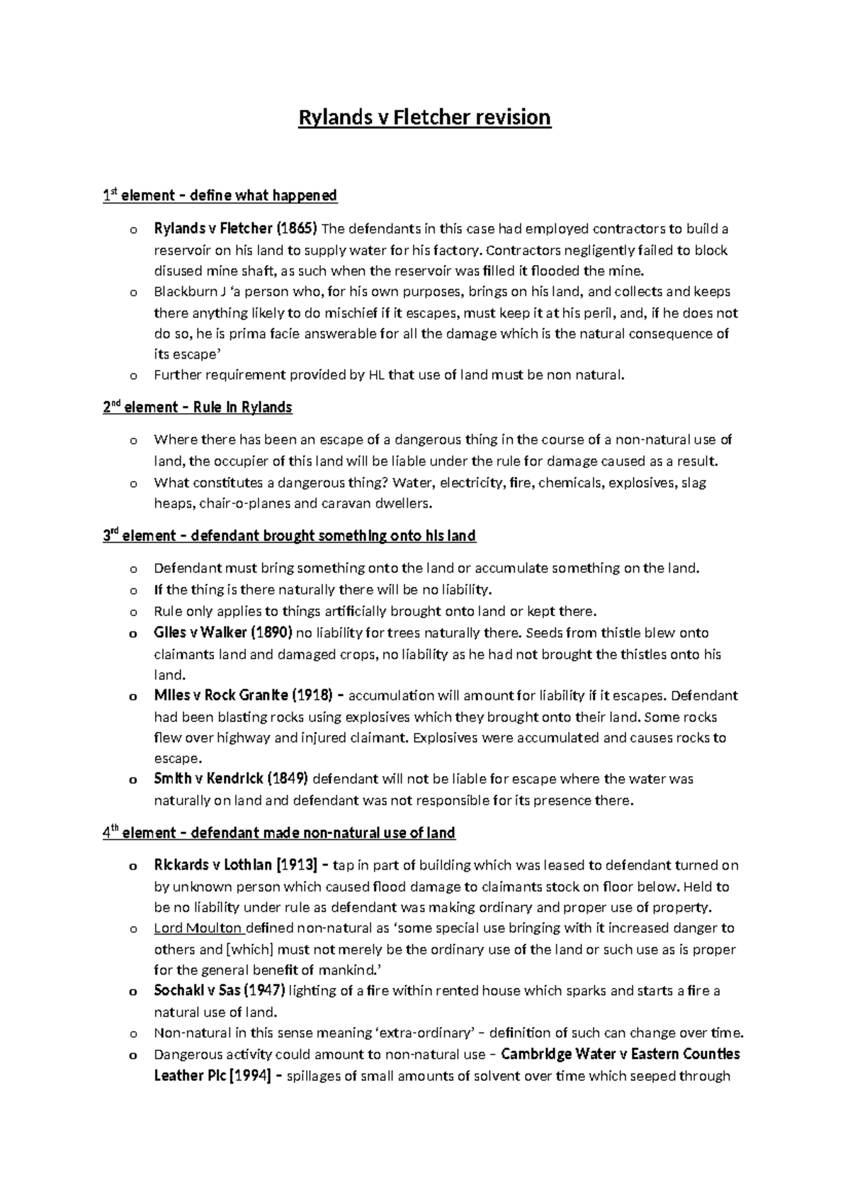 Rylands v Fletcher revision - Contractors negligently failed to block ...