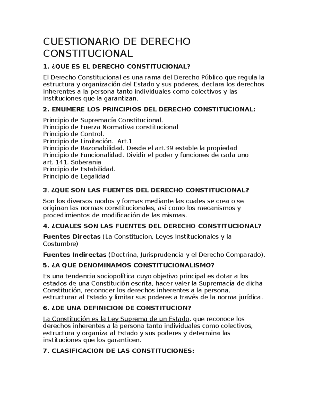 Cuestionario DE Derecho Constitucional - CUESTIONARIO DE DERECHO ...