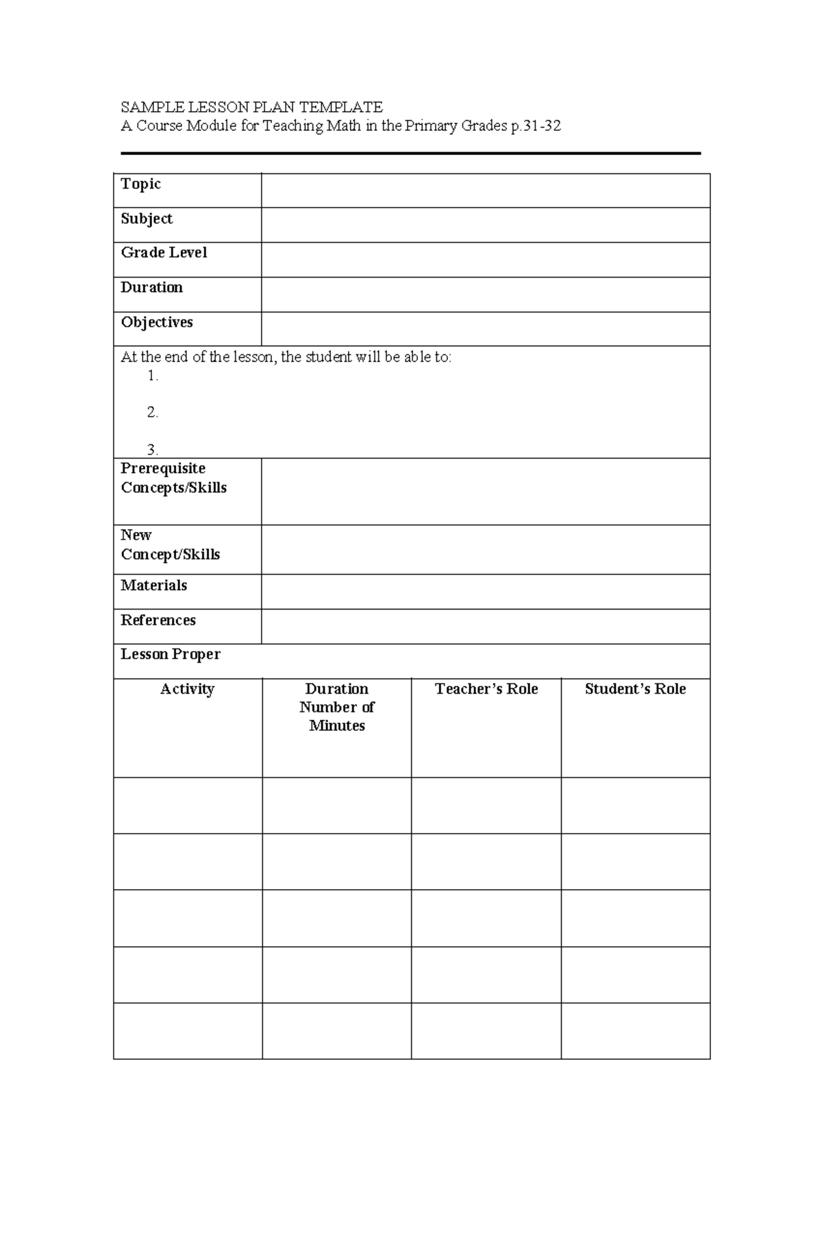 Sample Lesson PLAN Template - Reflection, English - SAMPLE LESSON PLAN ...