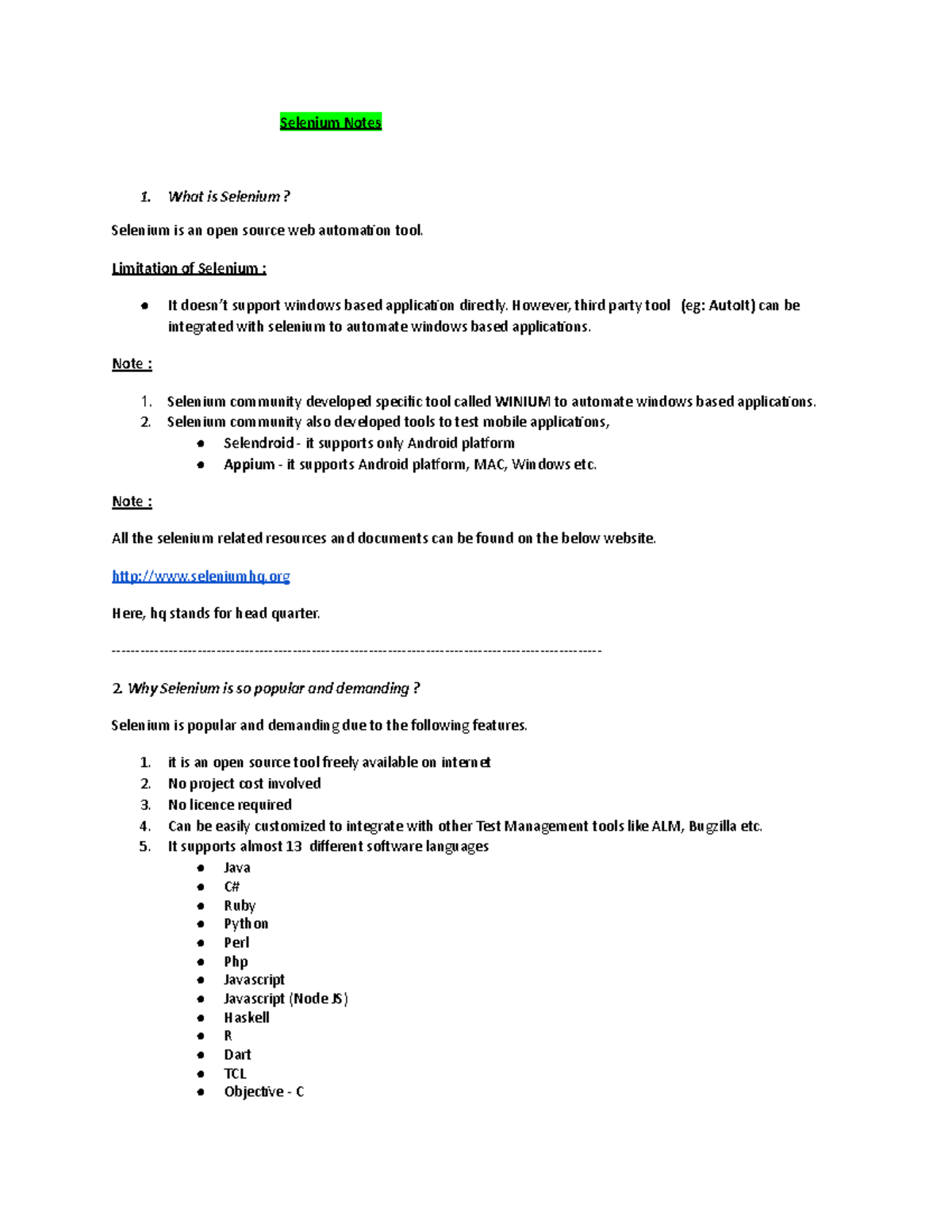 Selenium - ddddd - Selenium Notes What is Selenium? Selenium is an open ...