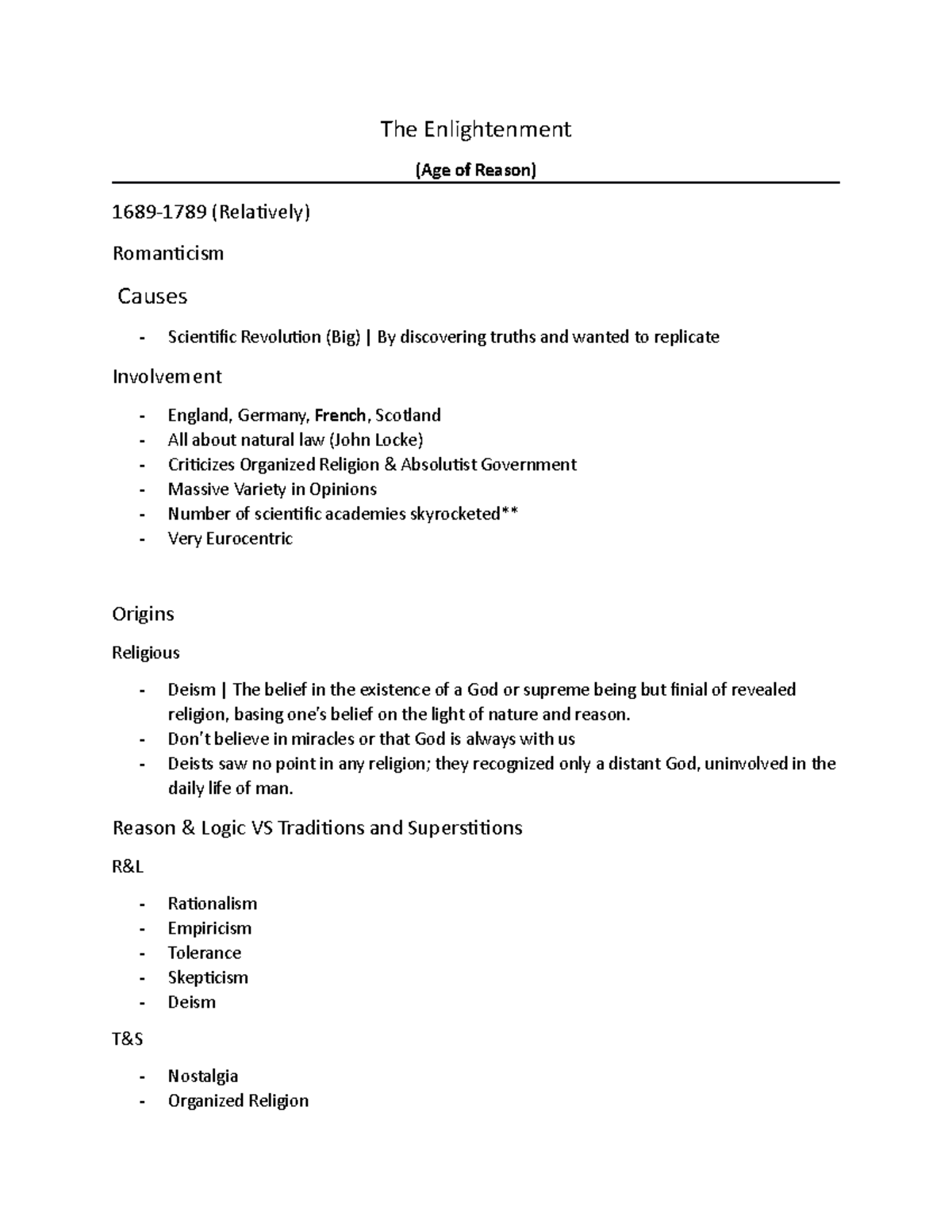 Enlightenment - Covers the AP European History Notes (Uploader scored a ...