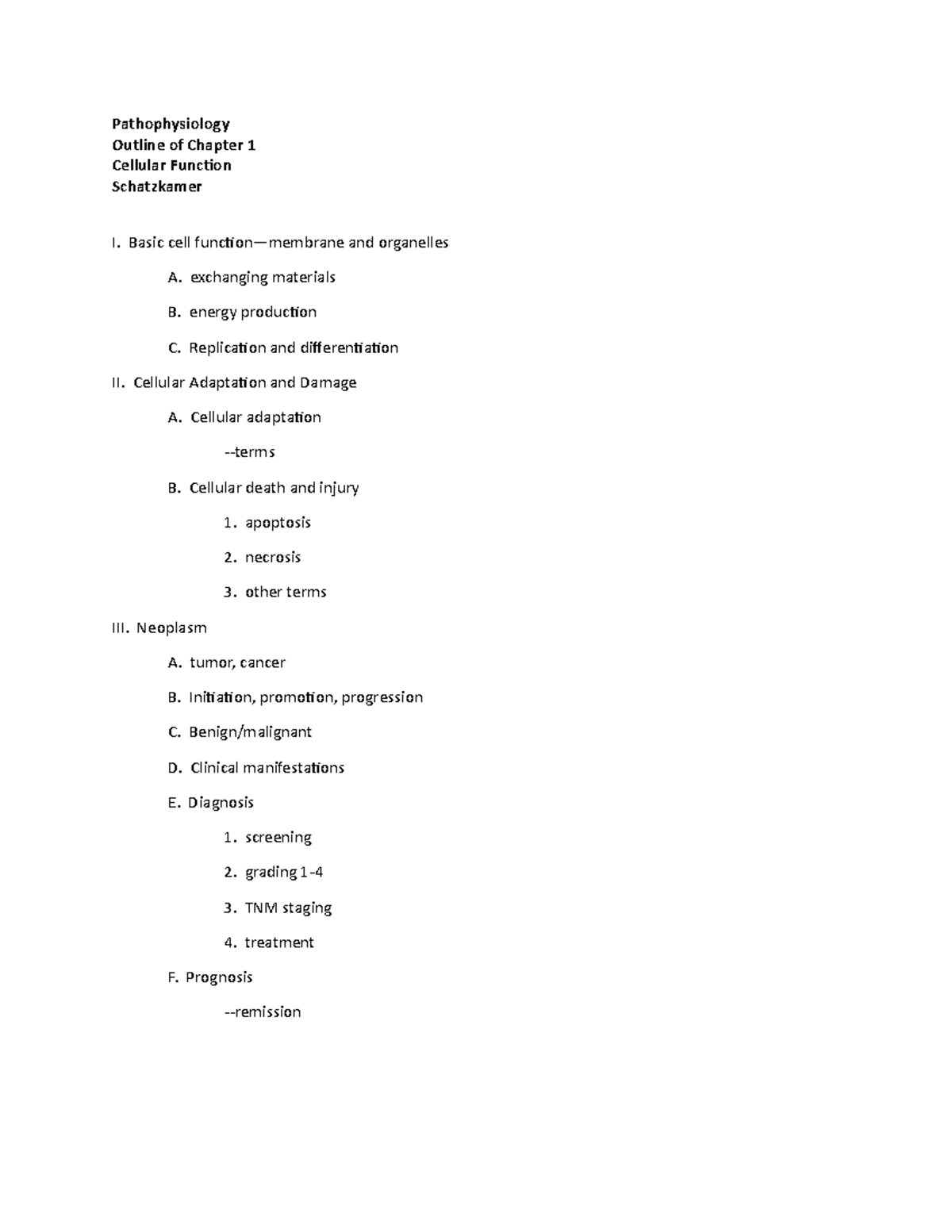 Pathophysiology 2018 Chapter 1 outline - Pathophysiology Outline of ...