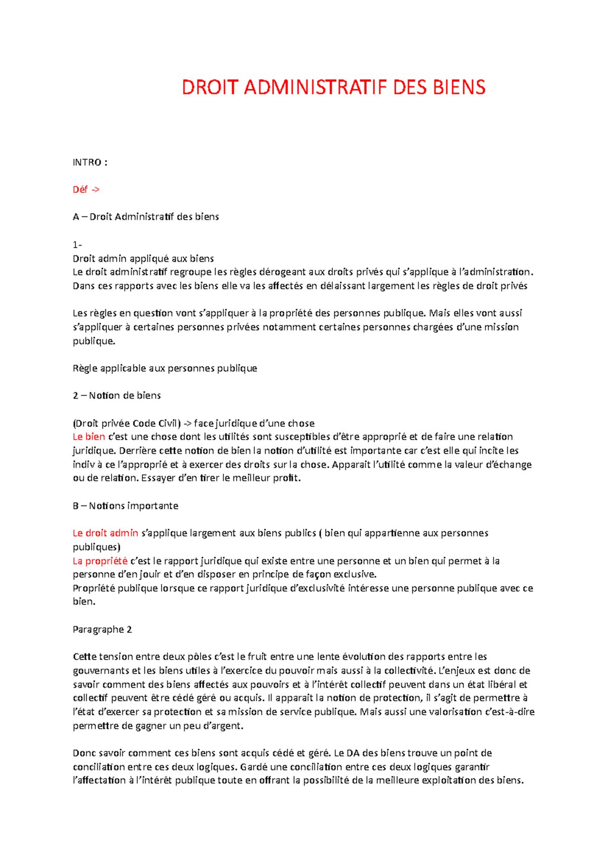 Droit Administratif Des Biens - DROIT ADMINISTRATIF DES BIENS INTRO ...