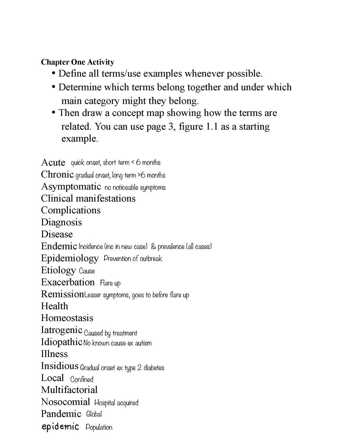 CH. 1 Terms & Concept Map - Chapter One Activity - Define all terms/use ...