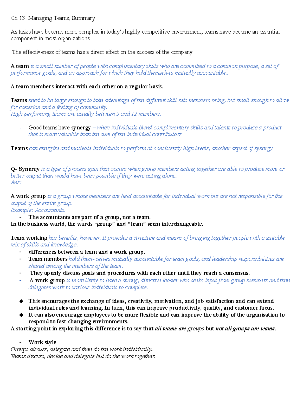 Ch 13 managing teams exam notes - Ch 13: Managing Teams, Summary As ...