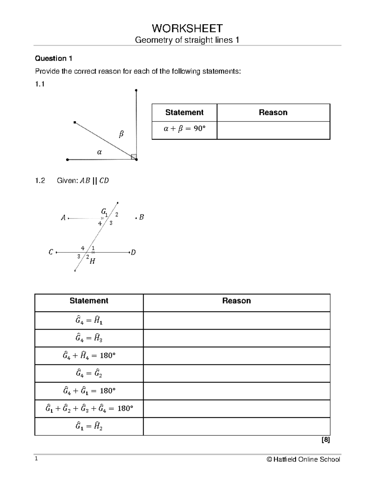 Worksheet - Geometry of straight lines 1 - Geometry of straight lines 1 ...