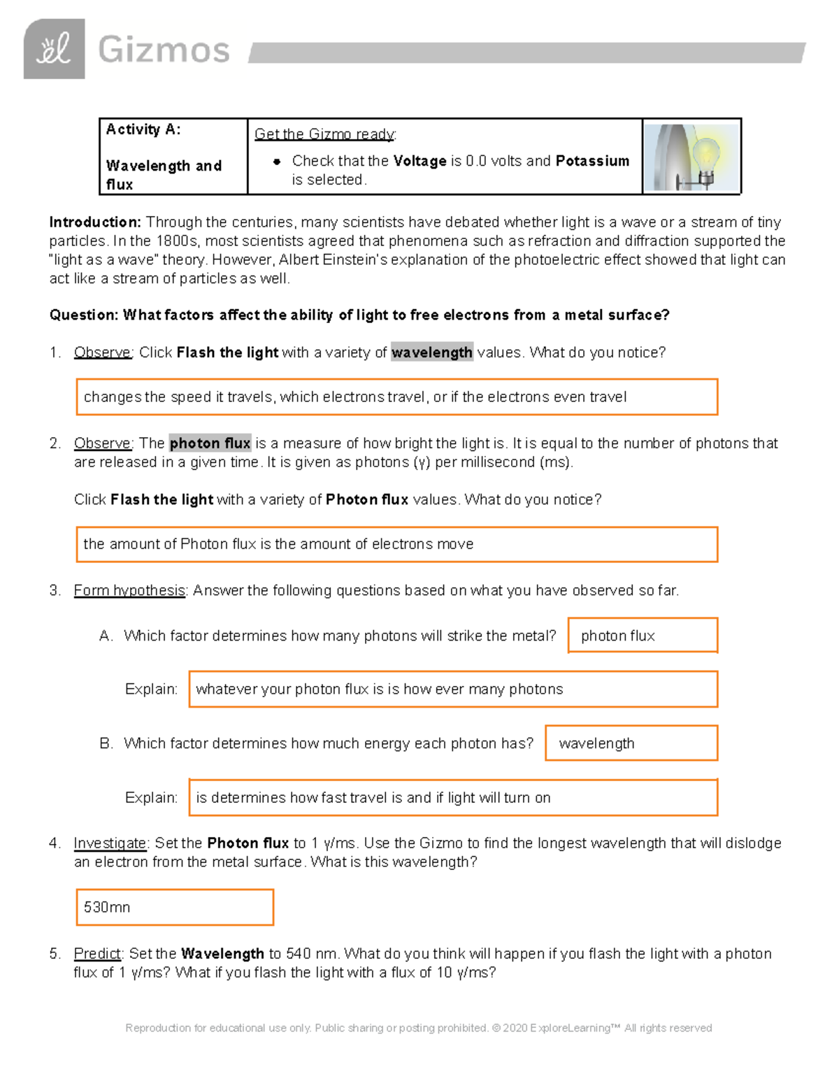 Copy of Copy of Gizmo Photoelectric Effect SE 2 Activity A
